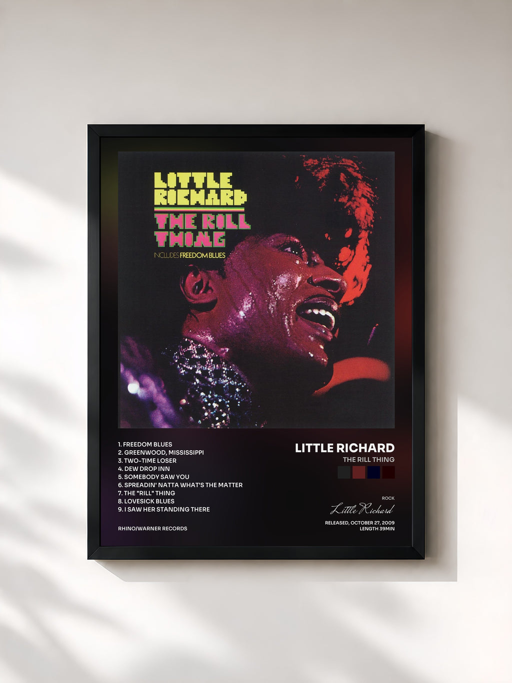 #noir Tableau de l'album The Rill Thing de Little Richard, cadre noir, imprimé et encadré en France