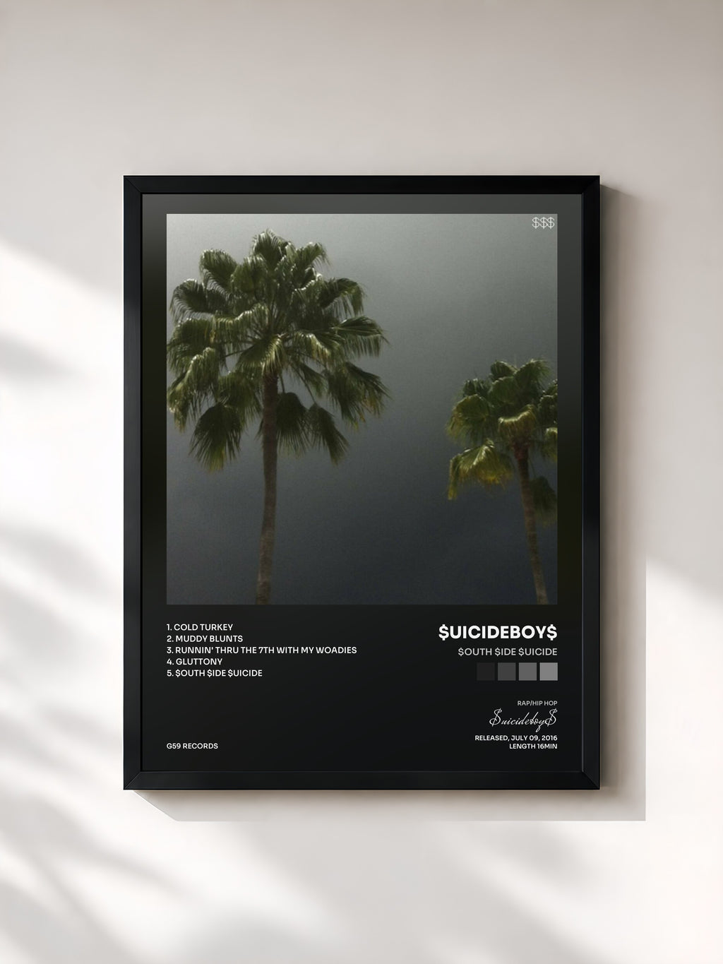 #noir Tableau de l'album $outh $ide $uicide de $uicideboy$, cadre noir, imprimé et encadré en France