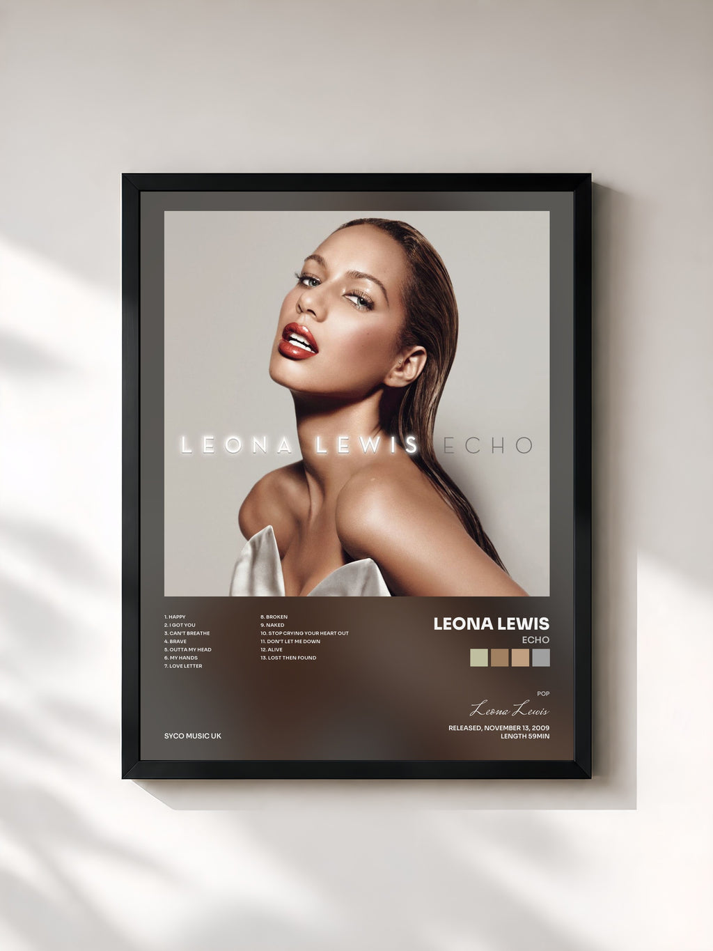 #noir Tableau de l'album Echo de Leona Lewis, cadre noir, imprimé et encadré en France