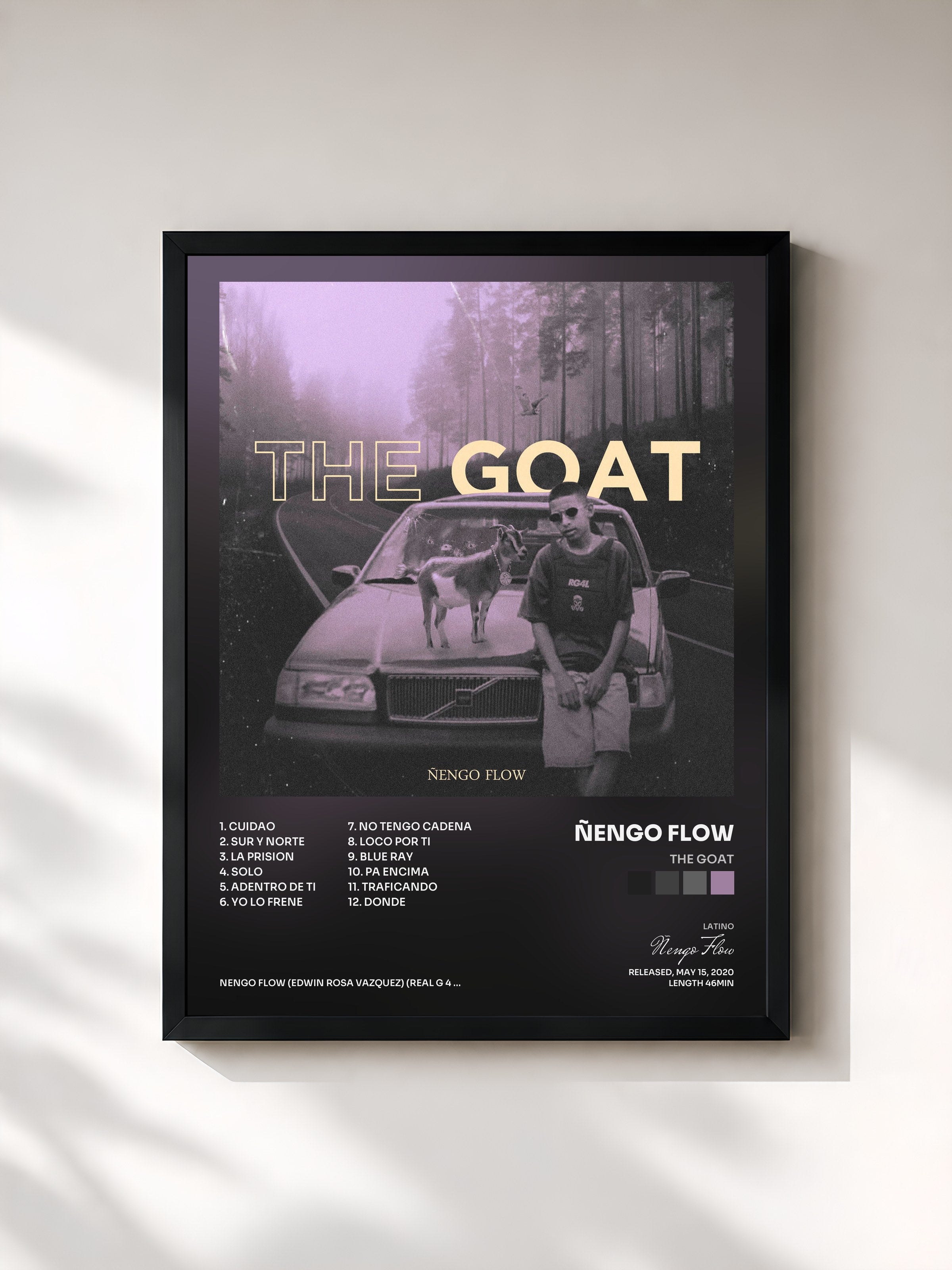 #noir Tableau de l'album The Goat de Ñengo Flow, cadre noir, imprimé et encadré en France