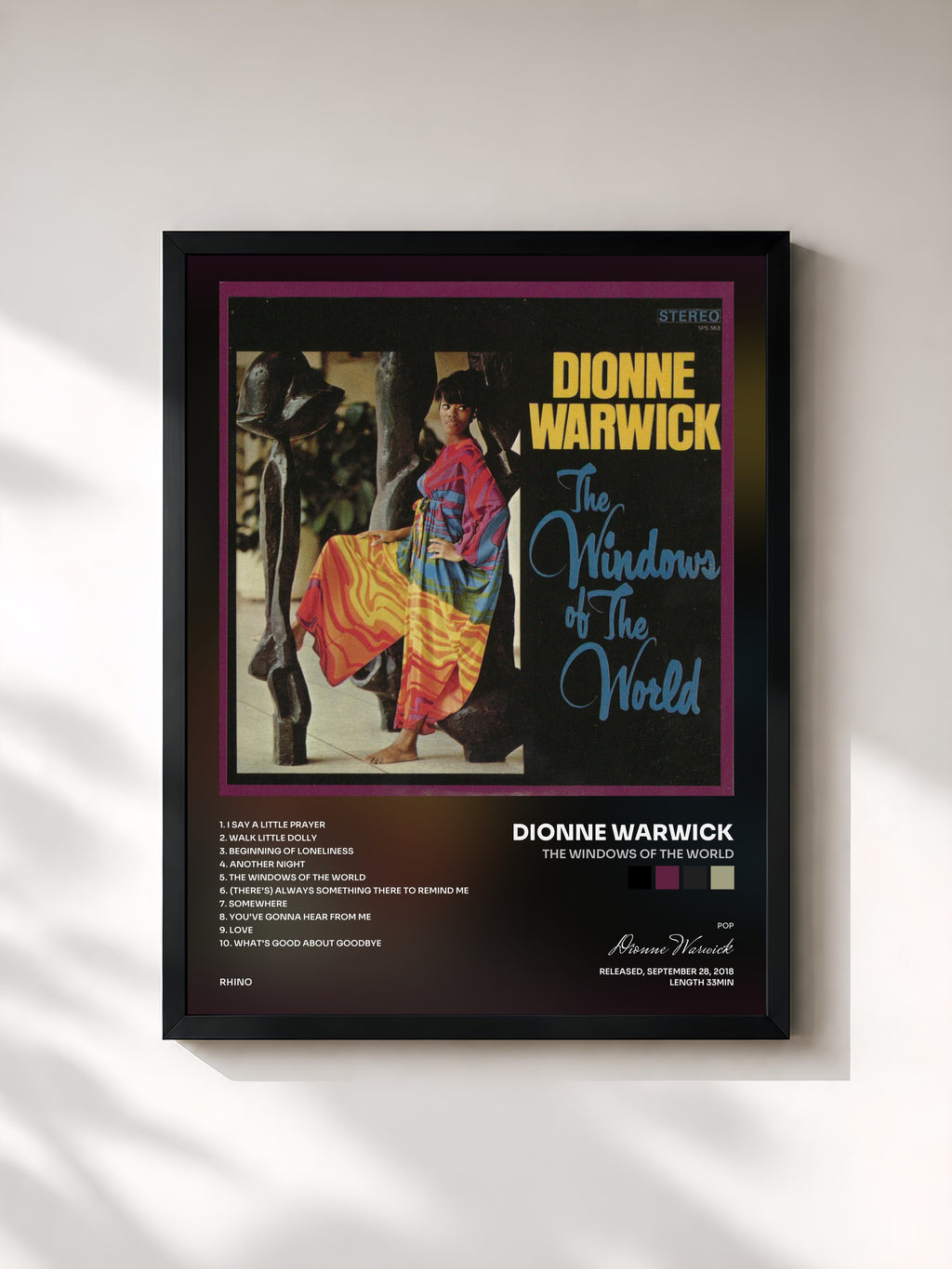 #noir Tableau de l'album The Windows of the World de Dionne Warwick, cadre noir, imprimé et encadré en France