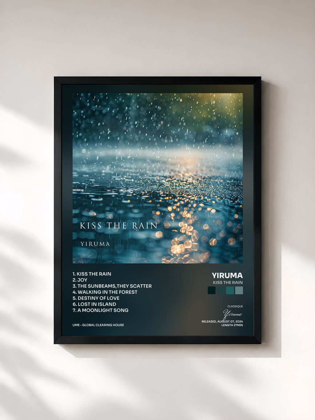 #noir Tableau de l'album Kiss The Rain de Yiruma, cadre noir, imprimé et encadré en France