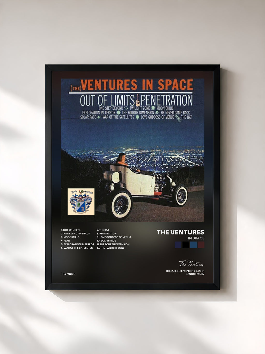 #noir Tableau de l'album In Space de The Ventures, cadre noir, imprimé et encadré en France
