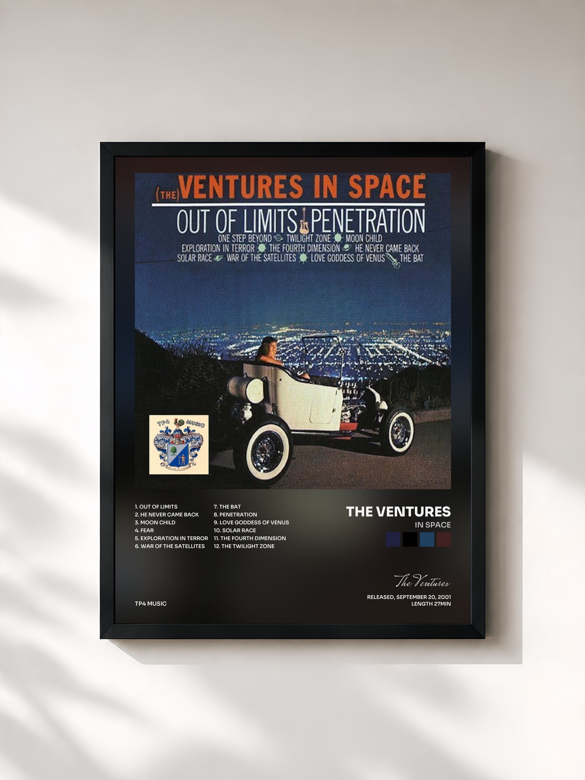 #noir Tableau de l'album In Space de The Ventures, cadre noir, imprimé et encadré en France