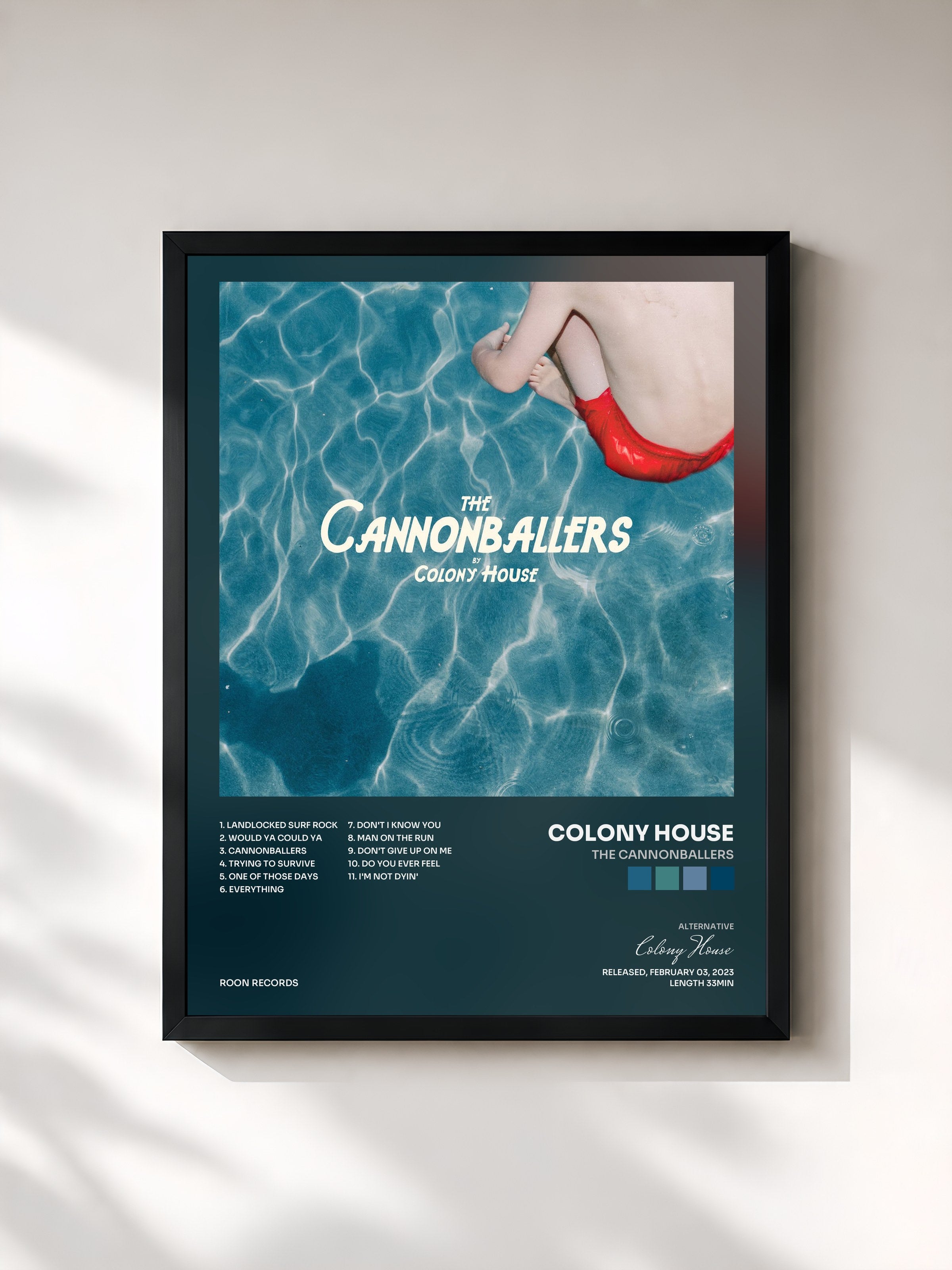 #noir Tableau de l'album The Cannonballers de Colony House, cadre noir, imprimé et encadré en France