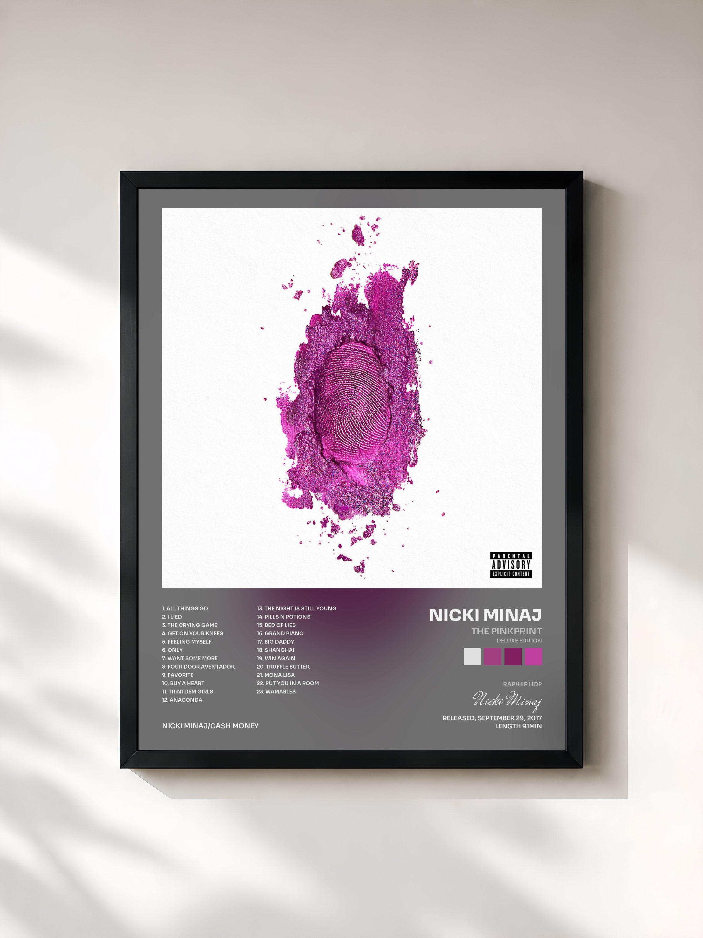 #noir Tableau de l'album The Pinkprint (Deluxe Edition) de Nicki Minaj, cadre noir, imprimé et encadré en France