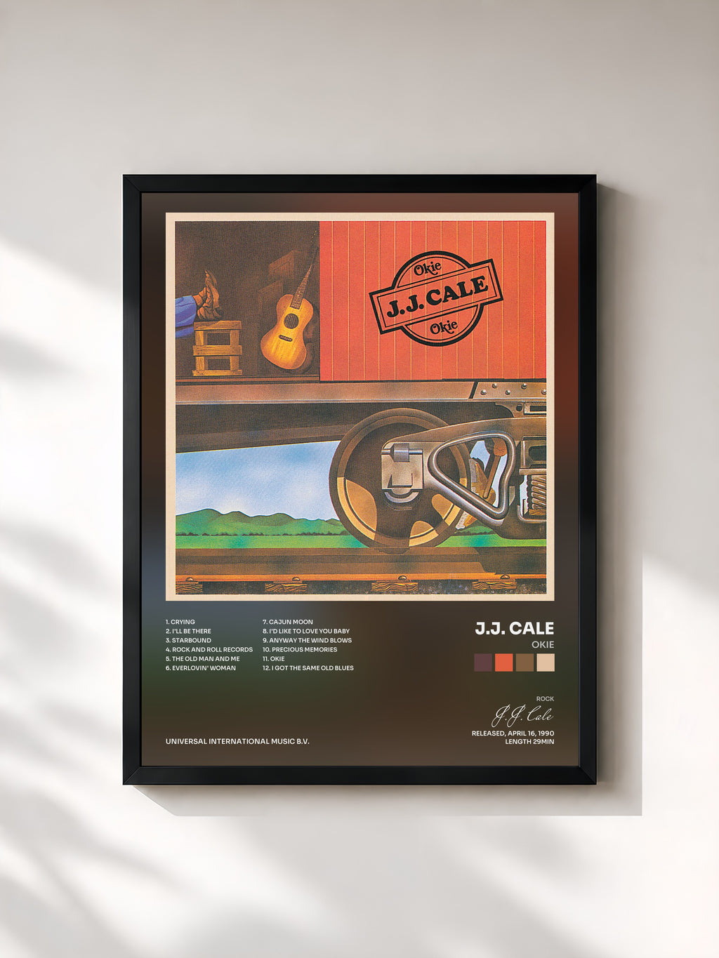 #noir Tableau de l'album Okie de J.J. Cale, cadre noir, imprimé et encadré en France
