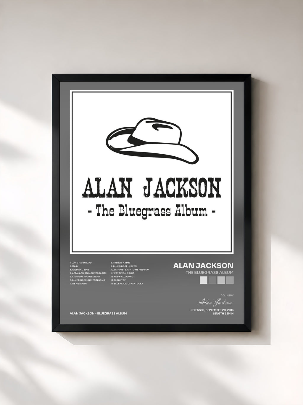 #noir Tableau de l'album The Bluegrass Album de Alan Jackson, cadre noir, imprimé et encadré en France