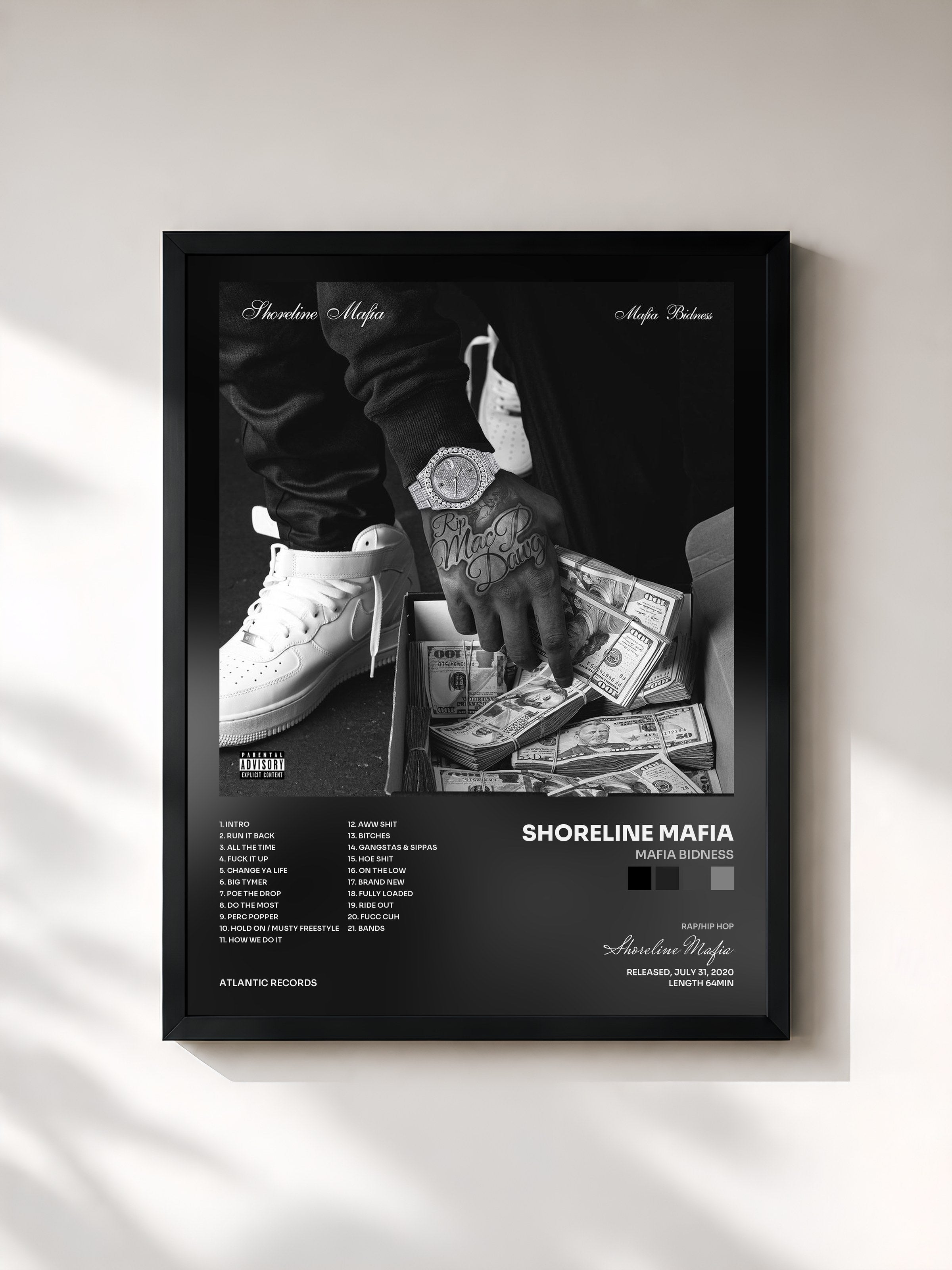 #noir Tableau de l'album Mafia Bidness de Shoreline Mafia, cadre noir, imprimé et encadré en France