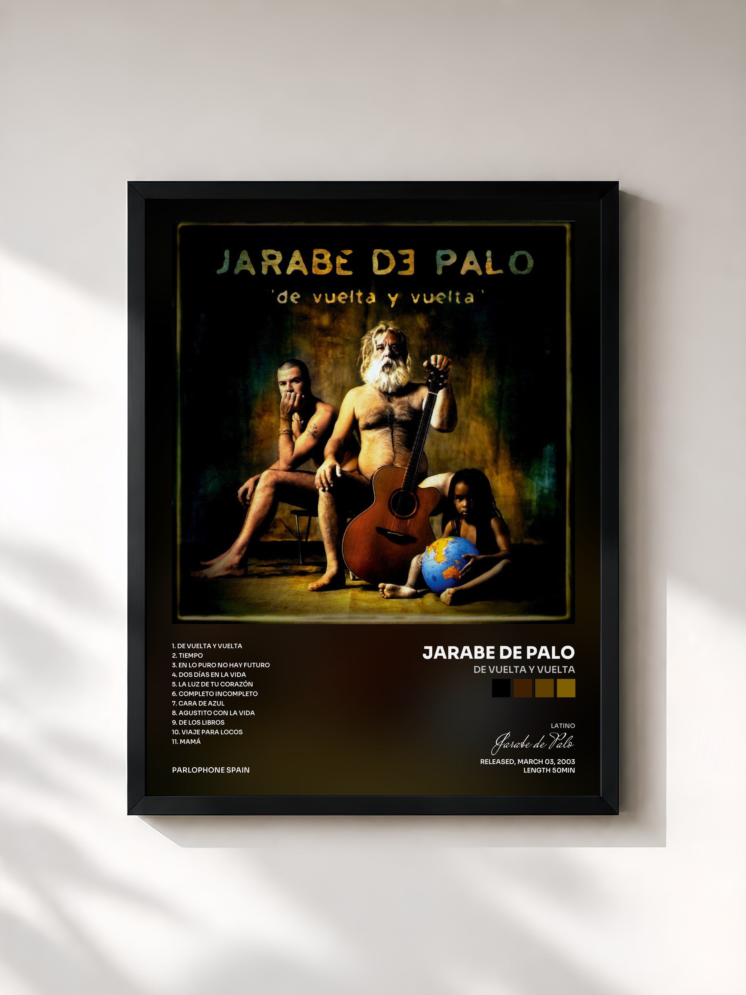 #noir Tableau de l'album De Vuelta Y Vuelta de Jarabe de Palo, cadre noir, imprimé et encadré en France