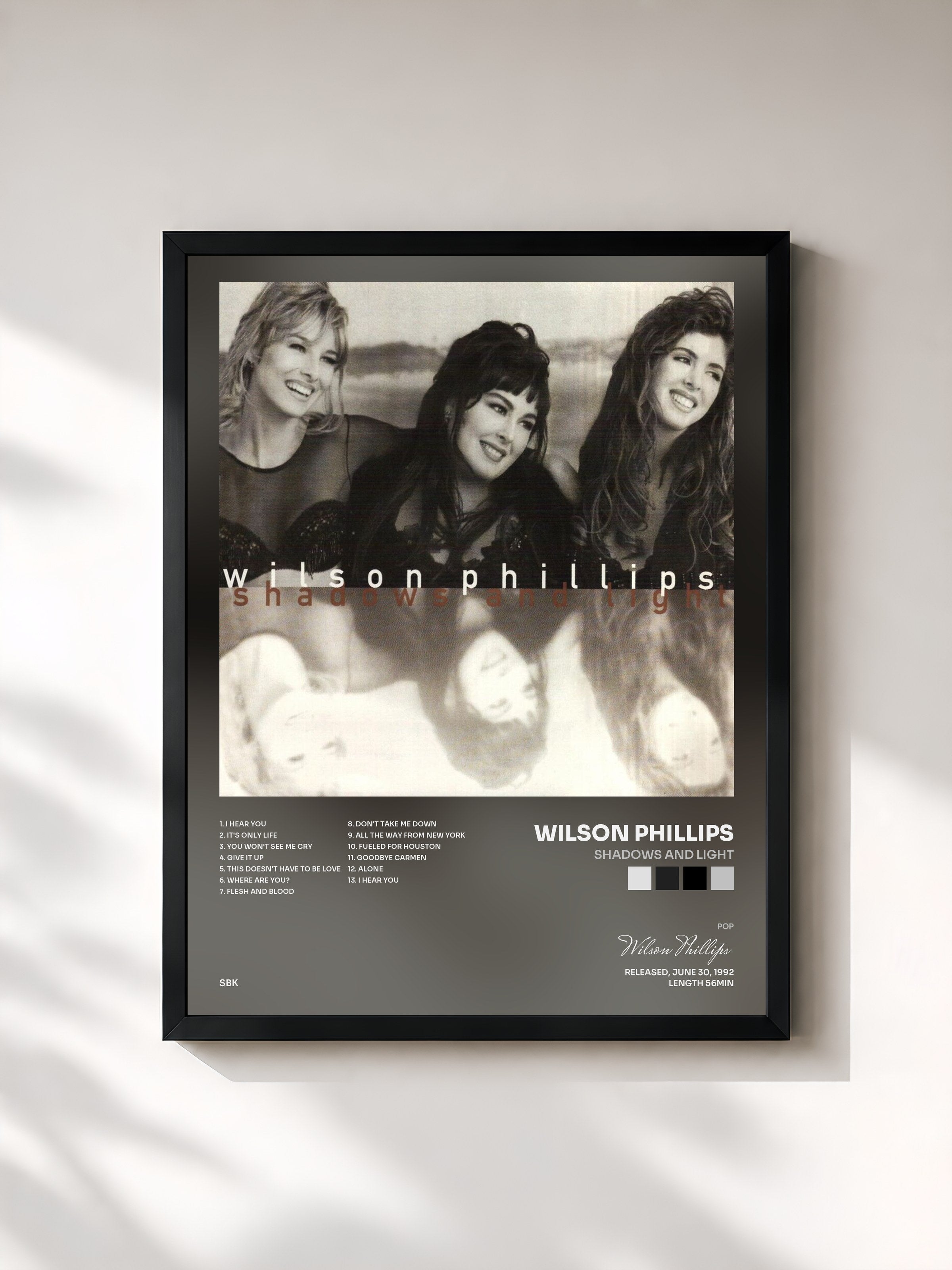 #noir Tableau de l'album Shadows And Light de Wilson Phillips, cadre noir, imprimé et encadré en France