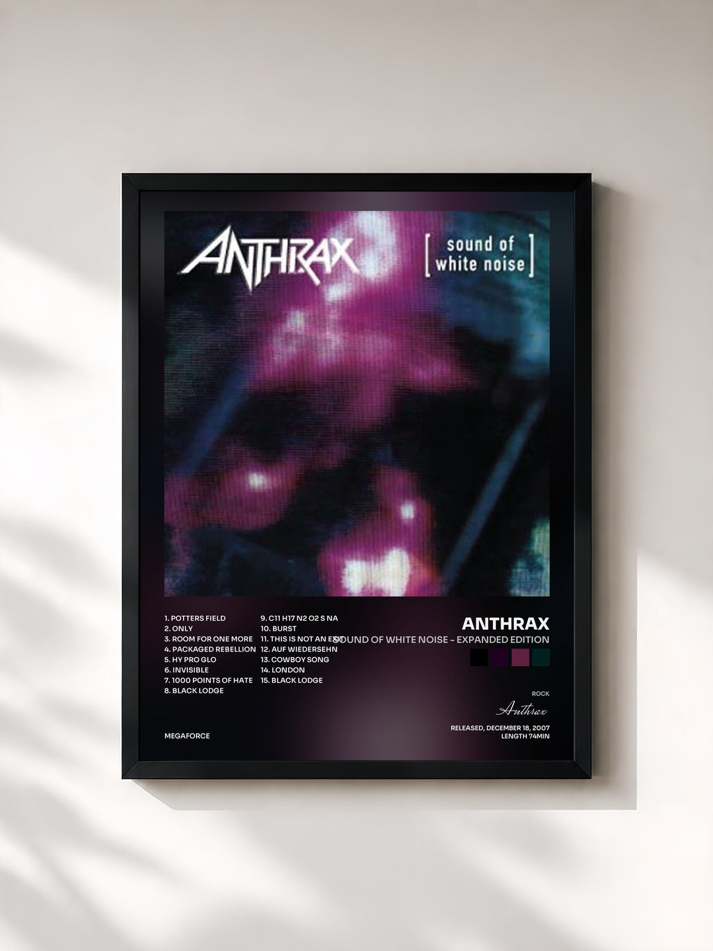 #noir Tableau de l'album Sound of White Noise - Expanded Edition de Anthrax, cadre noir, imprimé et encadré en France