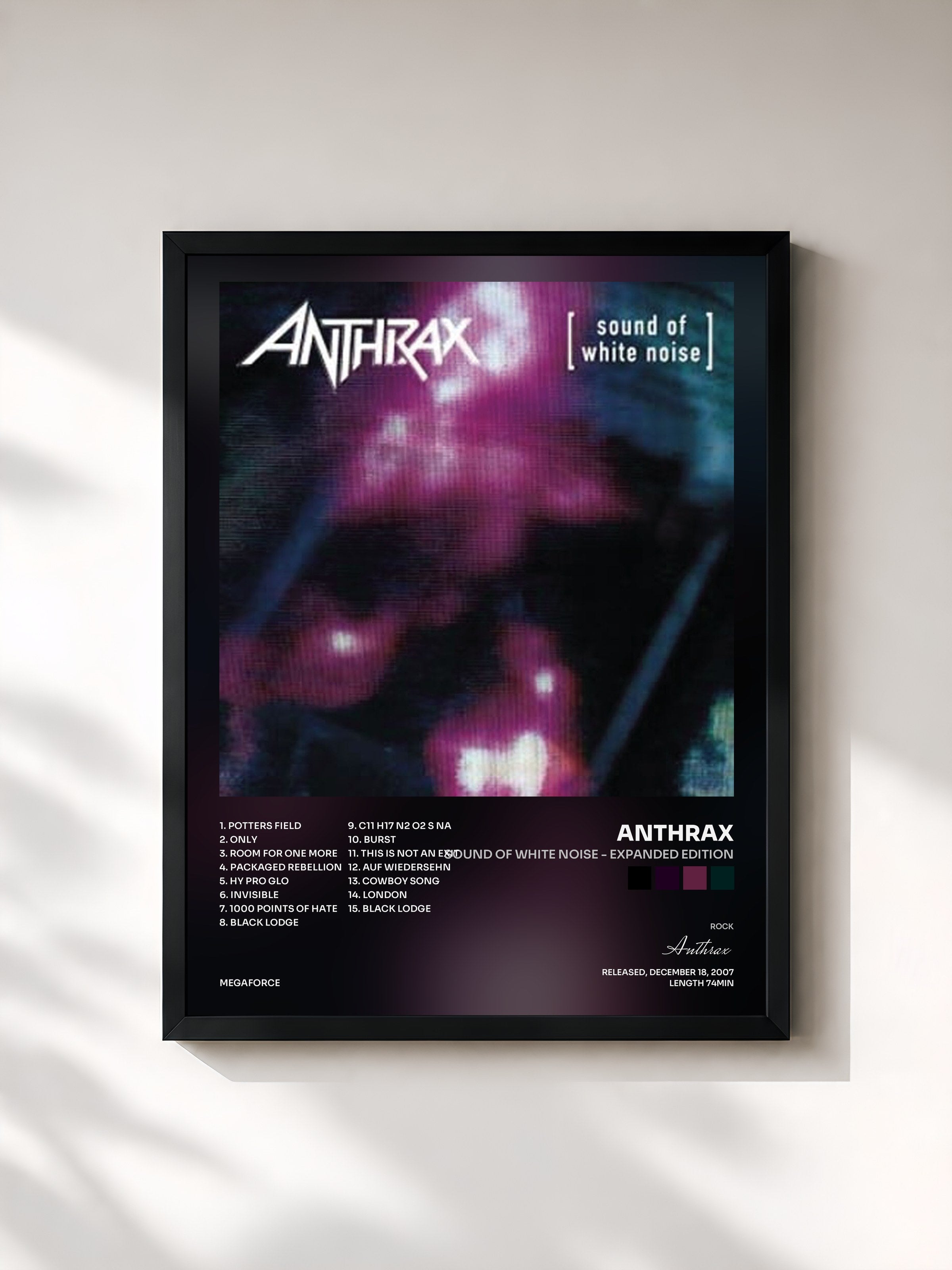 #noir Tableau de l'album Sound of White Noise - Expanded Edition de Anthrax, cadre noir, imprimé et encadré en France