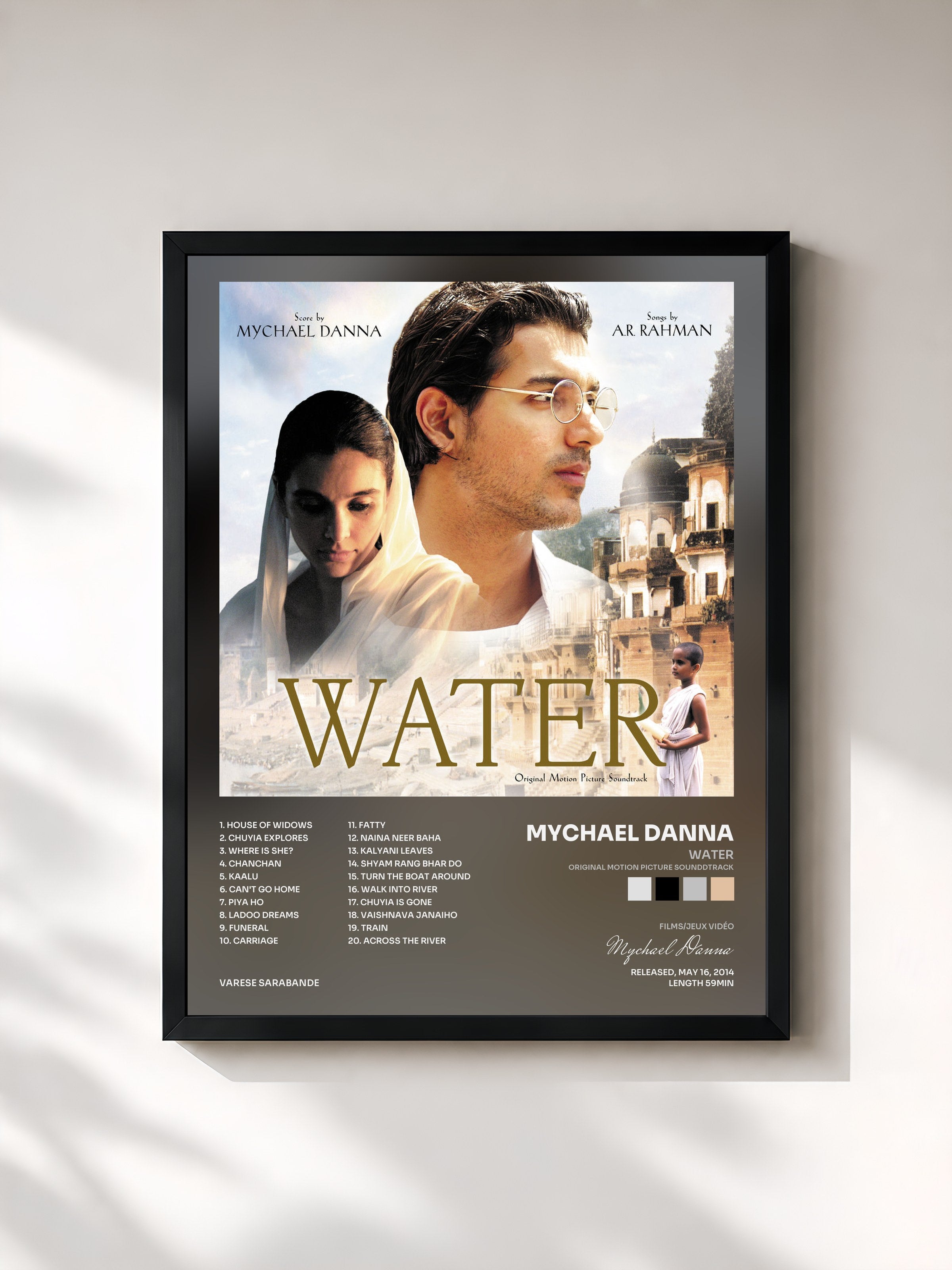 #noir Tableau de l'album Water (Original Motion Picture Sounddtrack) de Mychael Danna, cadre noir, imprimé et encadré en France