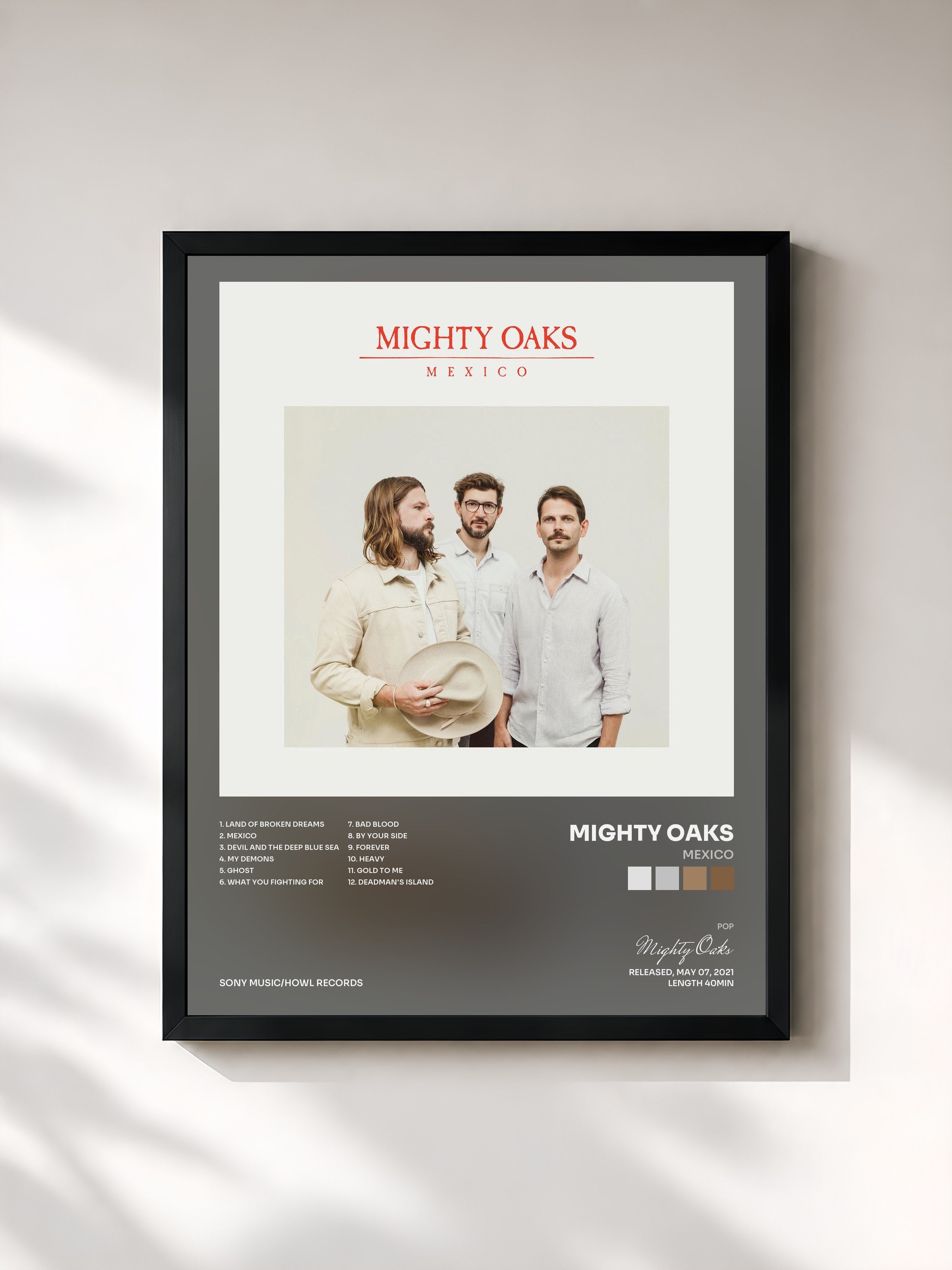 #noir Tableau de l'album Mexico de Mighty Oaks, cadre noir, imprimé et encadré en France