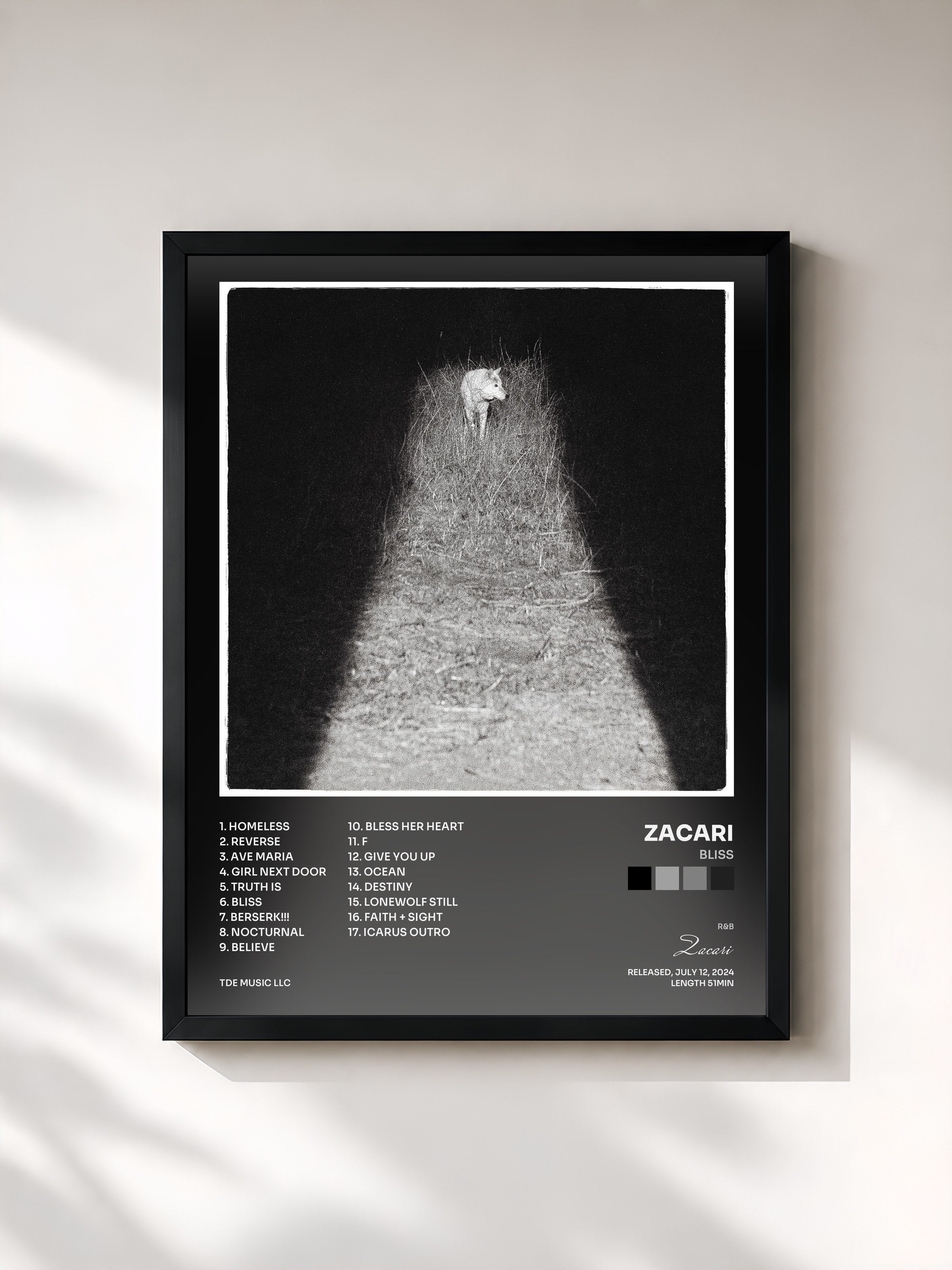 #noir Tableau de l'album Bliss de Zacari, cadre noir, imprimé et encadré en France