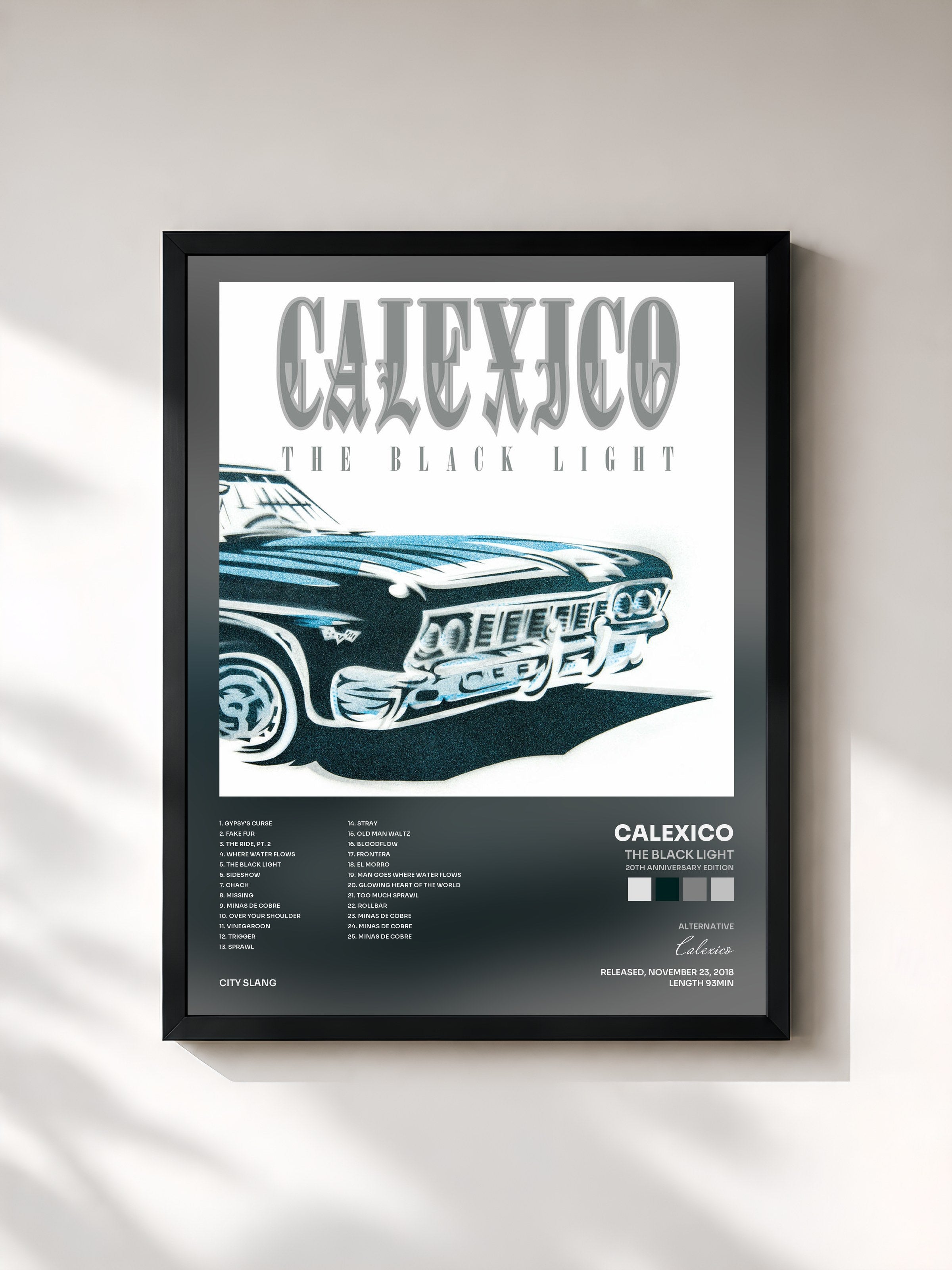 #noir Tableau de l'album The Black Light (20th Anniversary Edition) de Calexico, cadre noir, imprimé et encadré en France