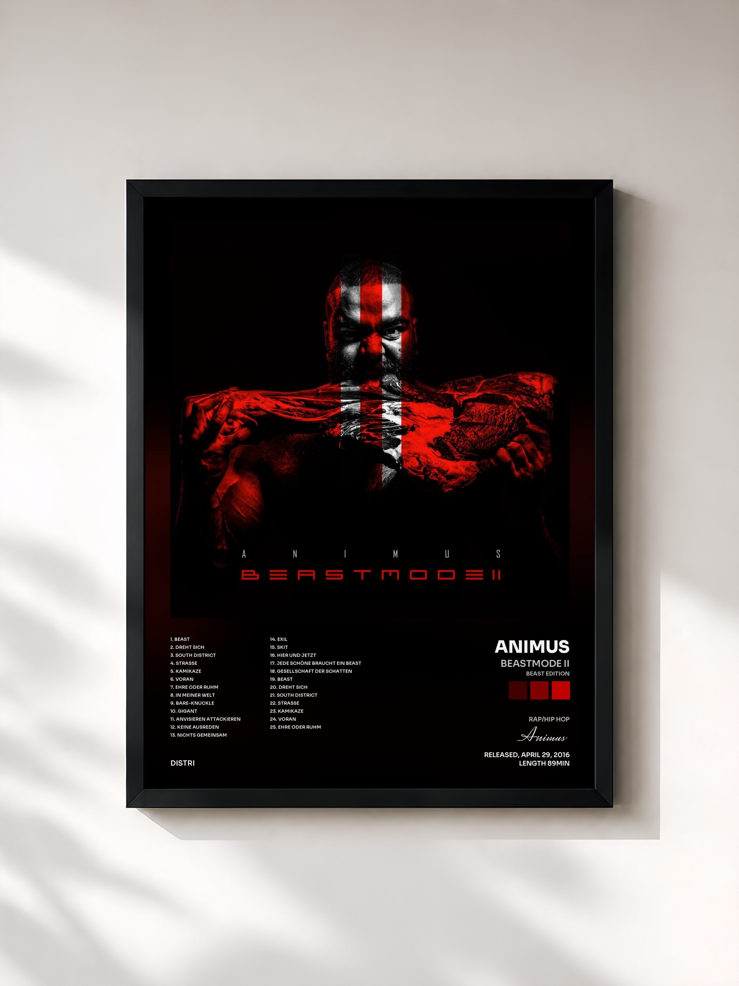 #noir Tableau de l'album Beastmode II (Beast Edition) de Animus, cadre noir, imprimé et encadré en France