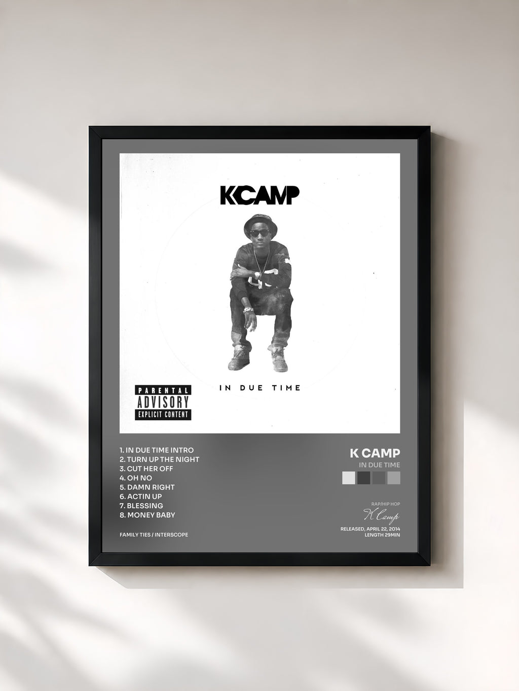 #noir Tableau de l'album In Due Time de K Camp, cadre noir, imprimé et encadré en France