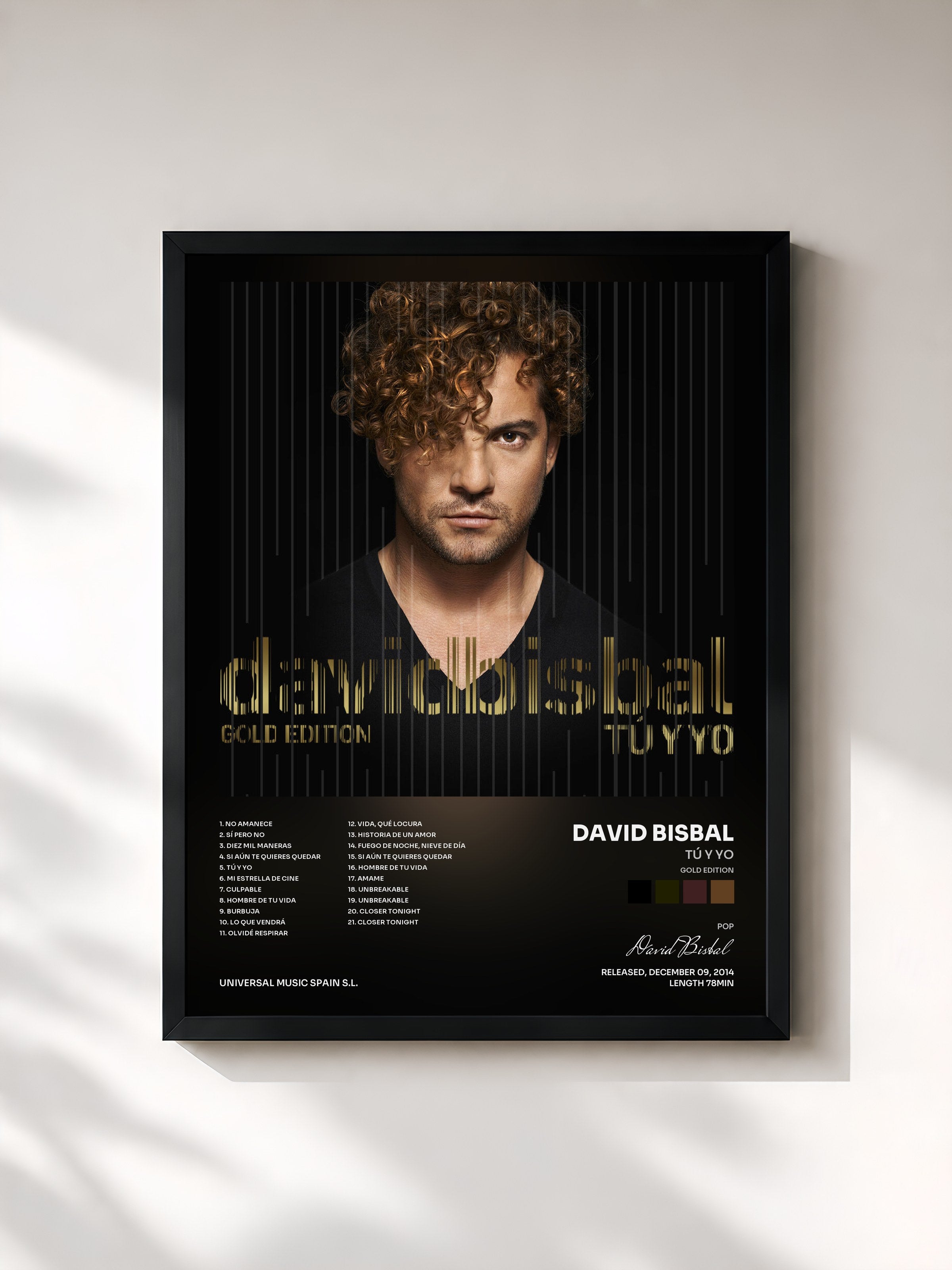 #noir Tableau de l'album Tú Y Yo (Gold Edition) de David Bisbal, cadre noir, imprimé et encadré en France