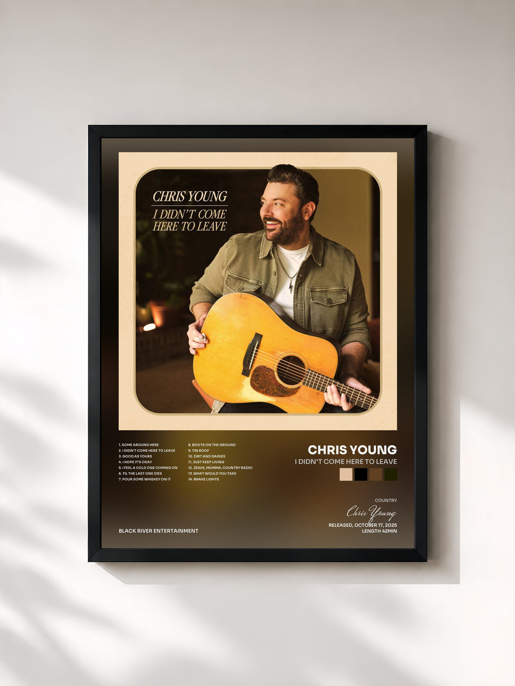#noir Tableau de l'album I Didn't Come Here To Leave de Chris Young, cadre noir, imprimé et encadré en France