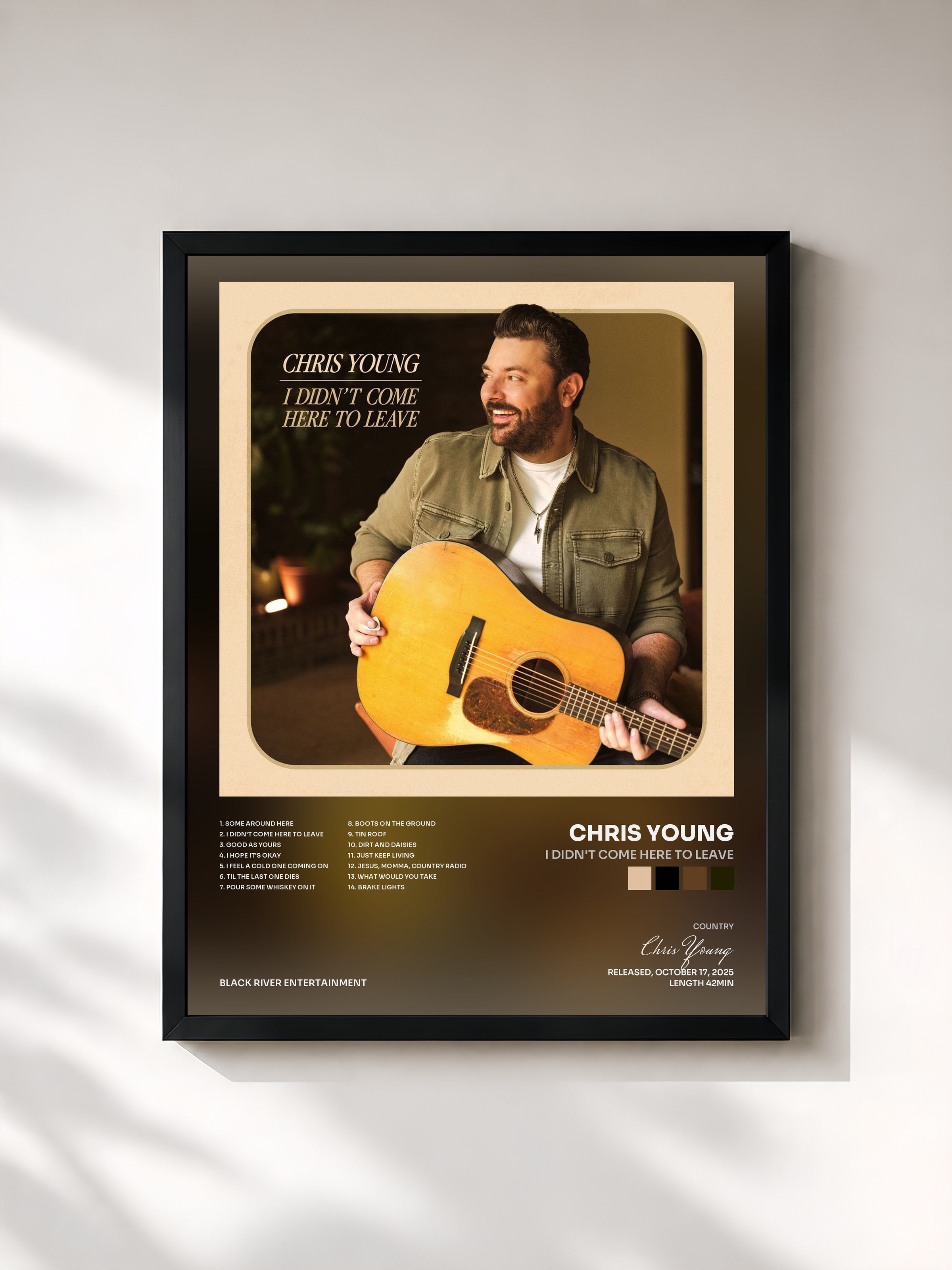 #noir Tableau de l'album I Didn't Come Here To Leave de Chris Young, cadre noir, imprimé et encadré en France
