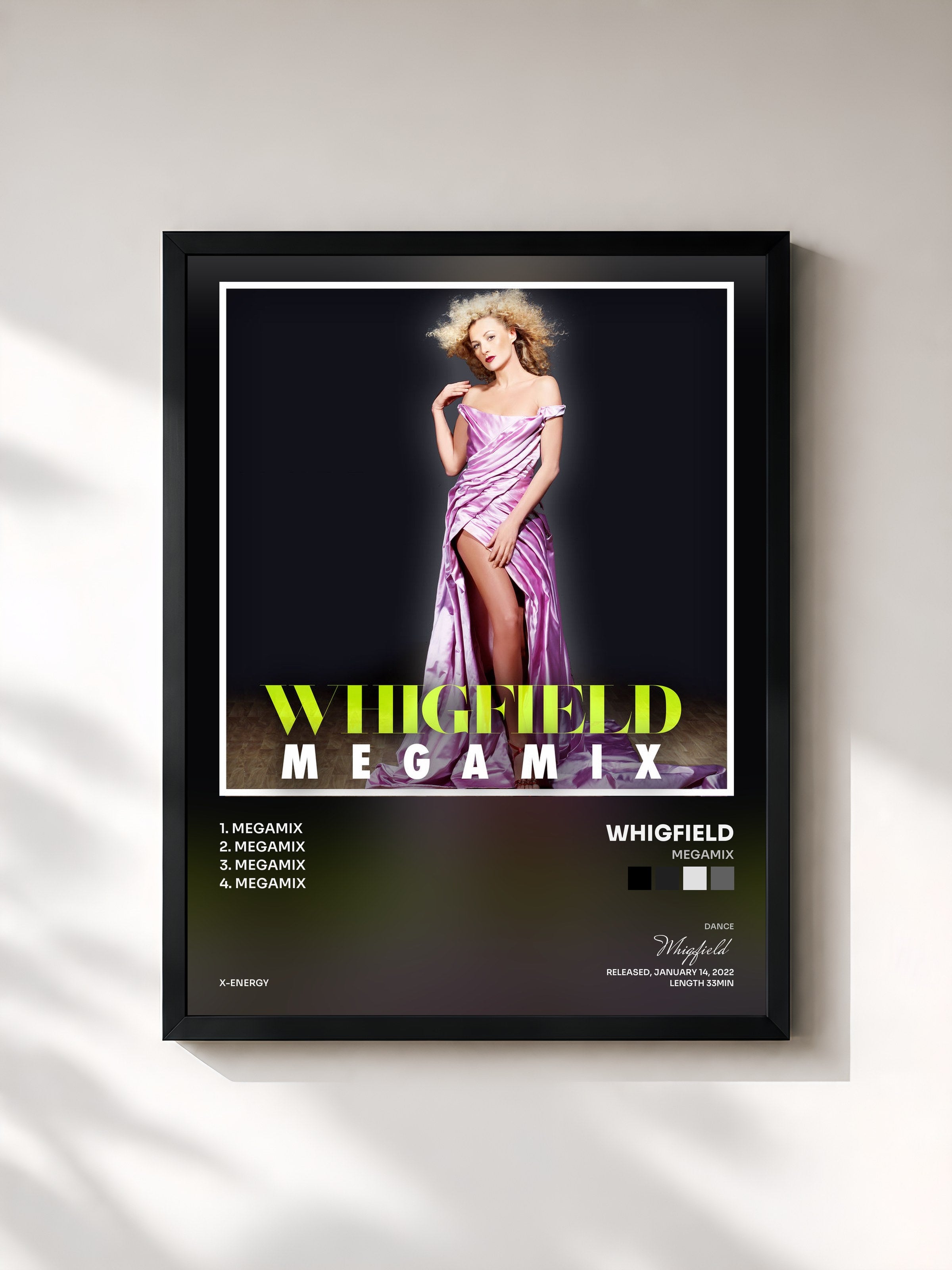 #noir Tableau de l'album Megamix de Whigfield, cadre noir, imprimé et encadré en France