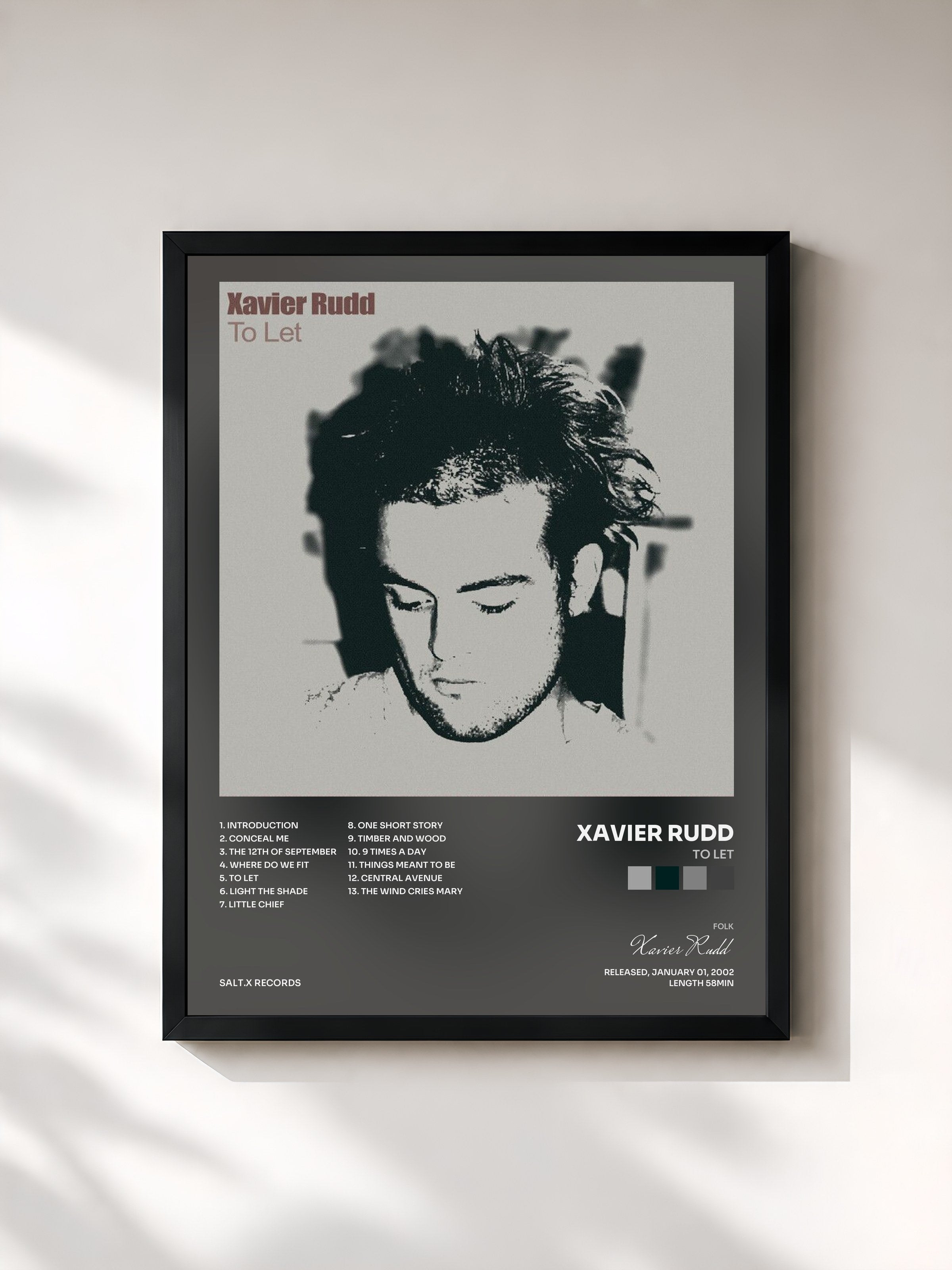 #noir Tableau de l'album To Let de Xavier Rudd, cadre noir, imprimé et encadré en France