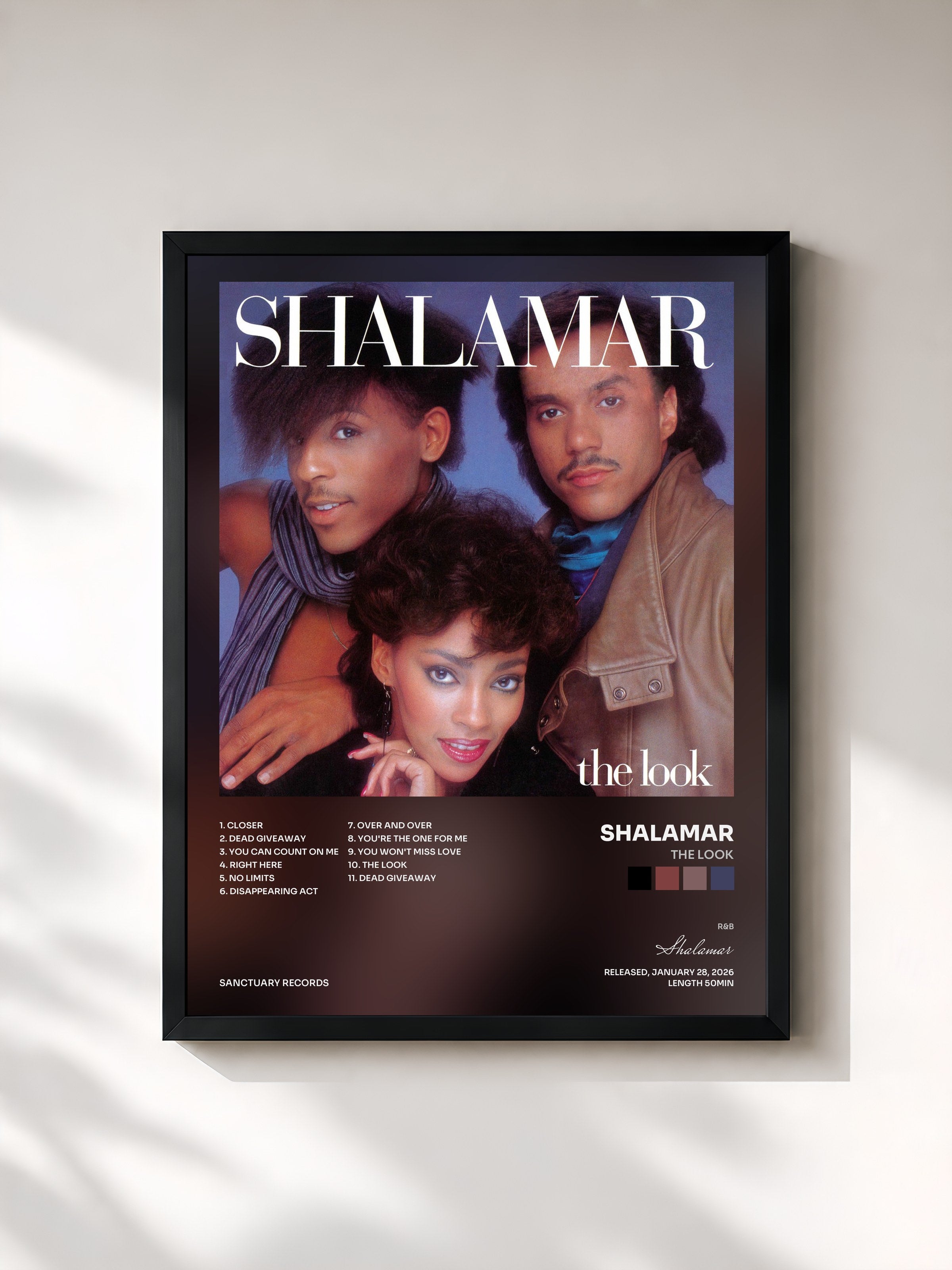 #noir Tableau de l'album The Look de Shalamar, cadre noir, imprimé et encadré en France
