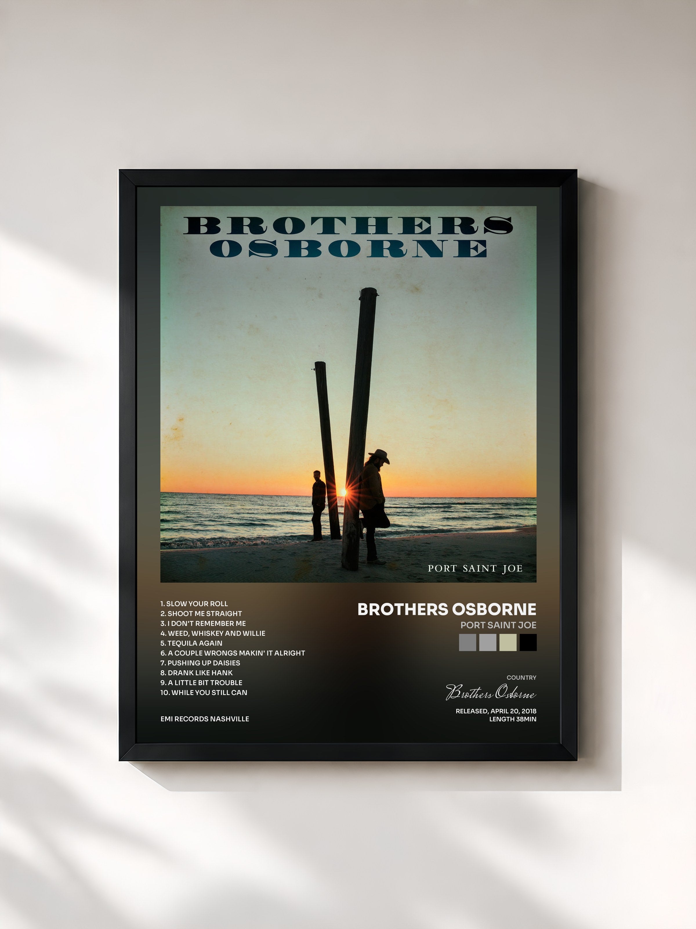 #noir Tableau de l'album Port Saint Joe de Brothers Osborne, cadre noir, imprimé et encadré en France