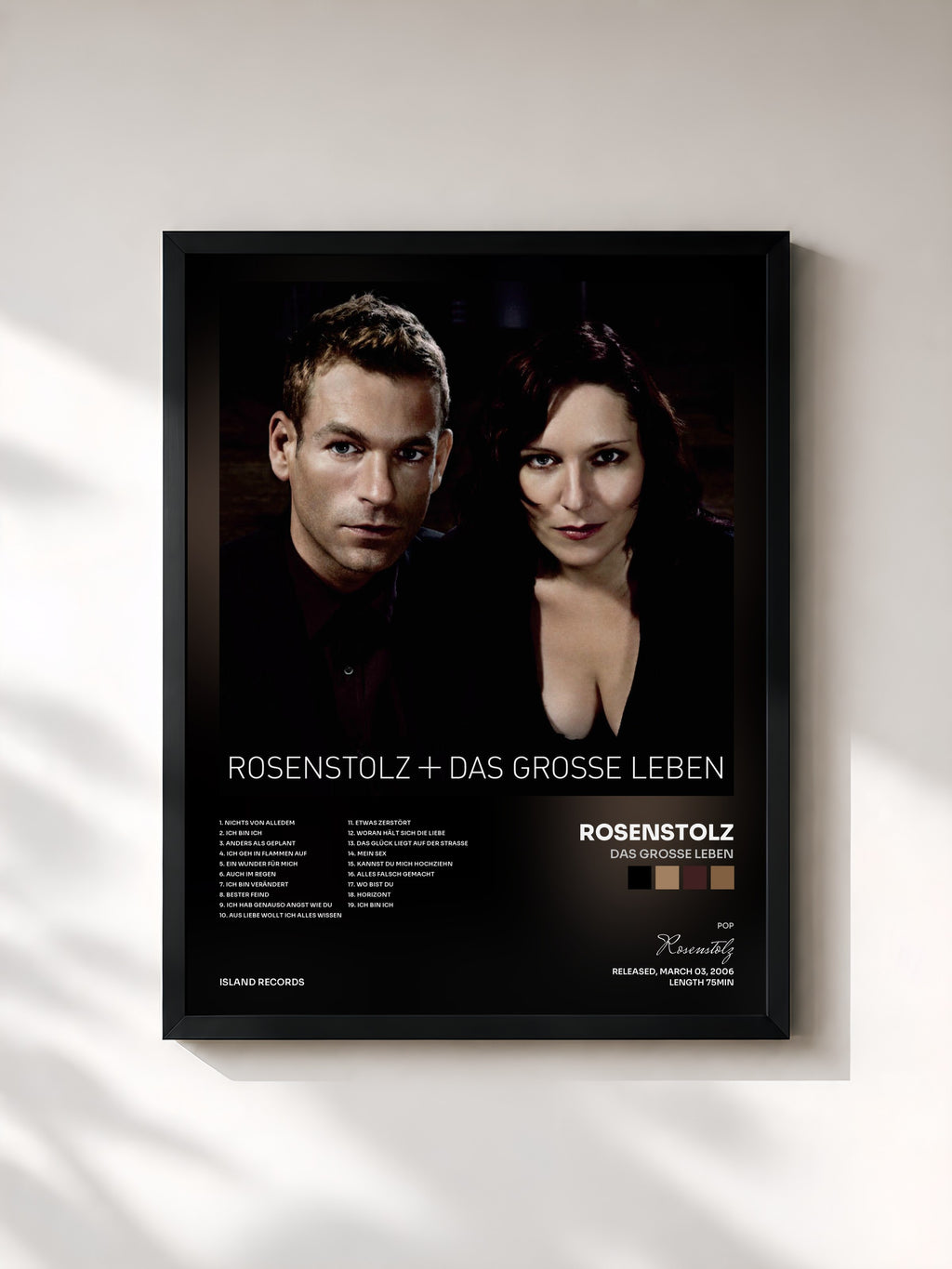 #noir Tableau de l'album Das große Leben de Rosenstolz, cadre noir, imprimé et encadré en France