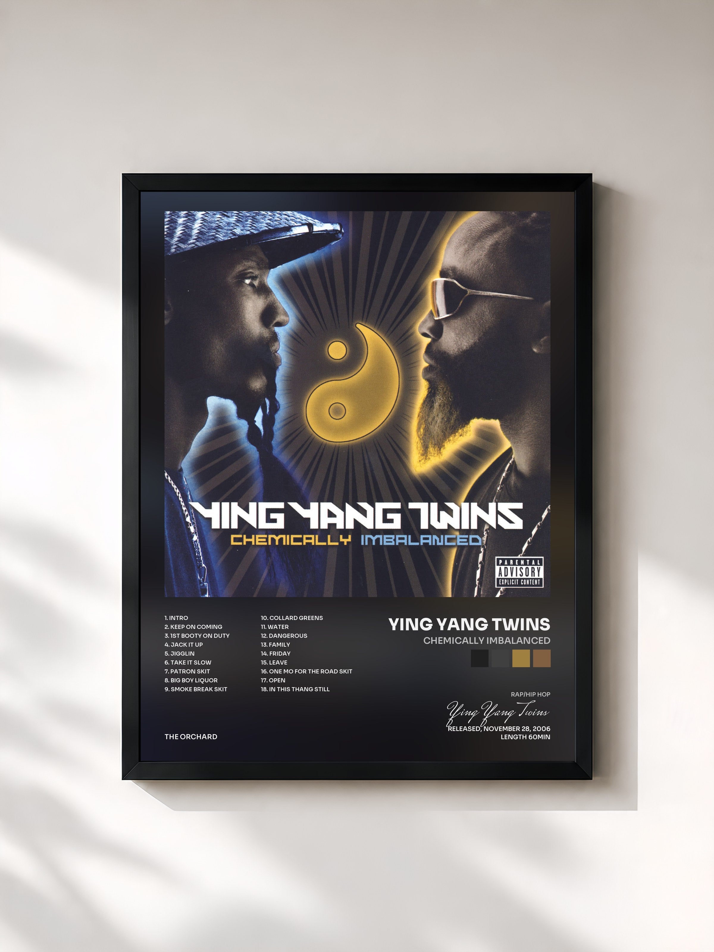#noir Tableau de l'album Chemically Imbalanced de Ying Yang Twins, cadre noir, imprimé et encadré en France