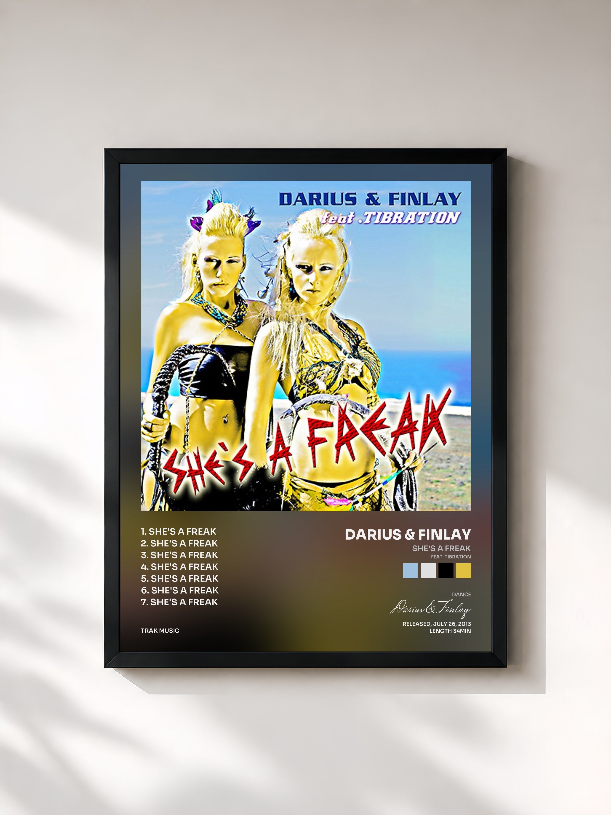 #noir Tableau de l'album She's a Freak (feat. Tibration) de Darius & Finlay, cadre noir, imprimé et encadré en France