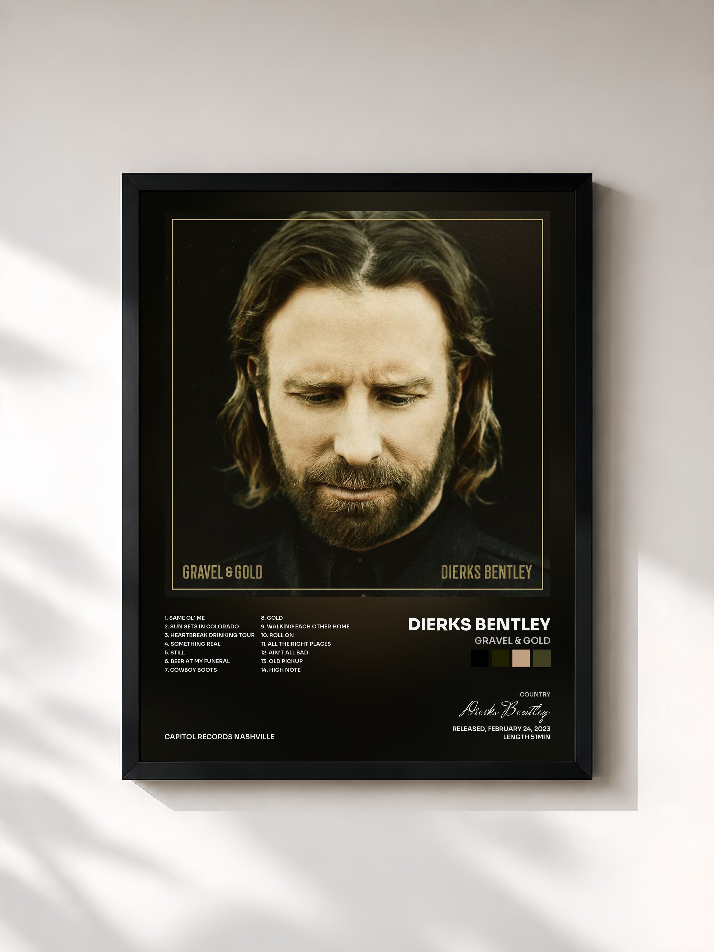 #noir Tableau de l'album Gravel & Gold de Dierks Bentley, cadre noir, imprimé et encadré en France