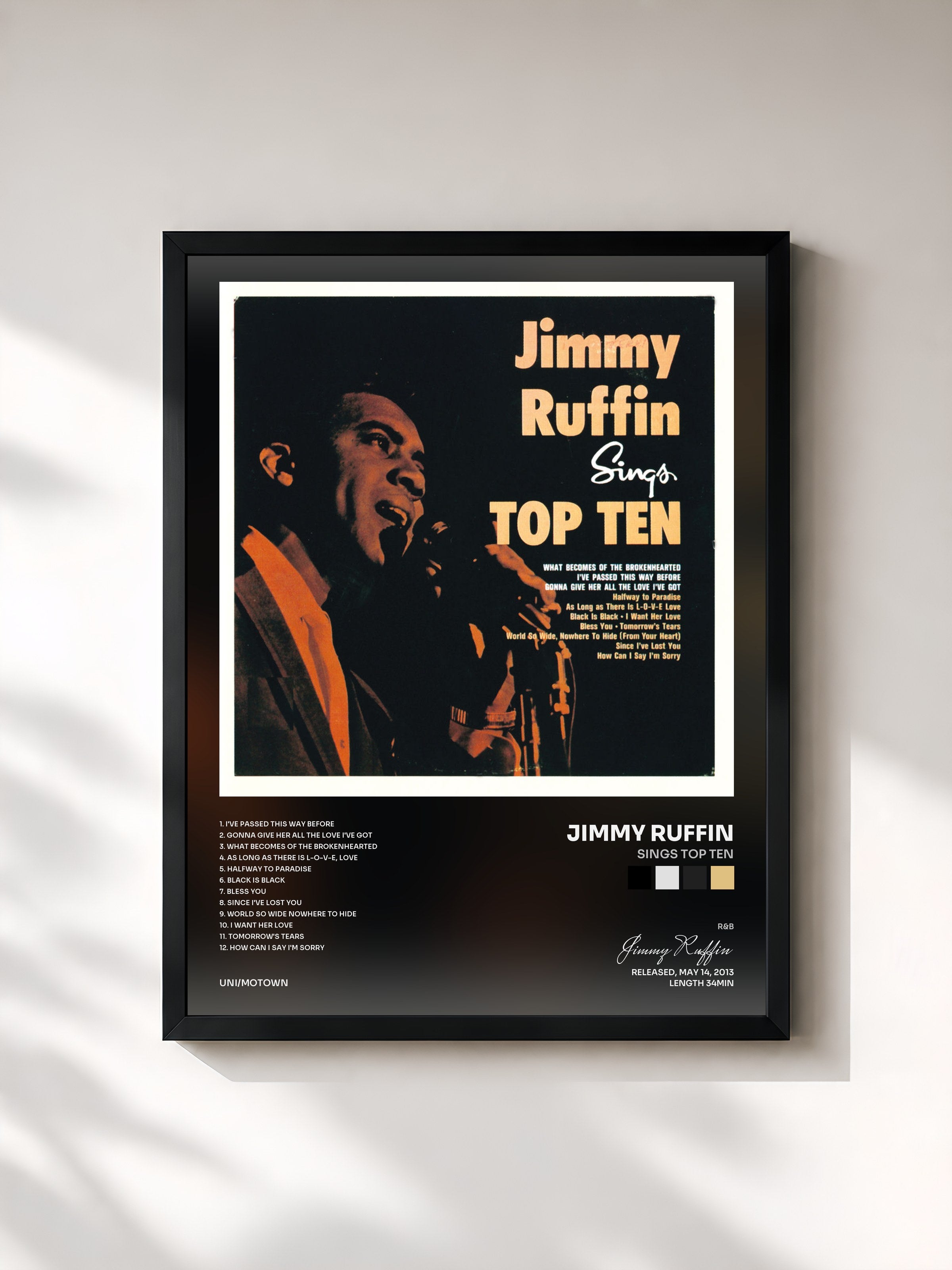 #noir Tableau de l'album Sings Top Ten de Jimmy Ruffin, cadre noir, imprimé et encadré en France