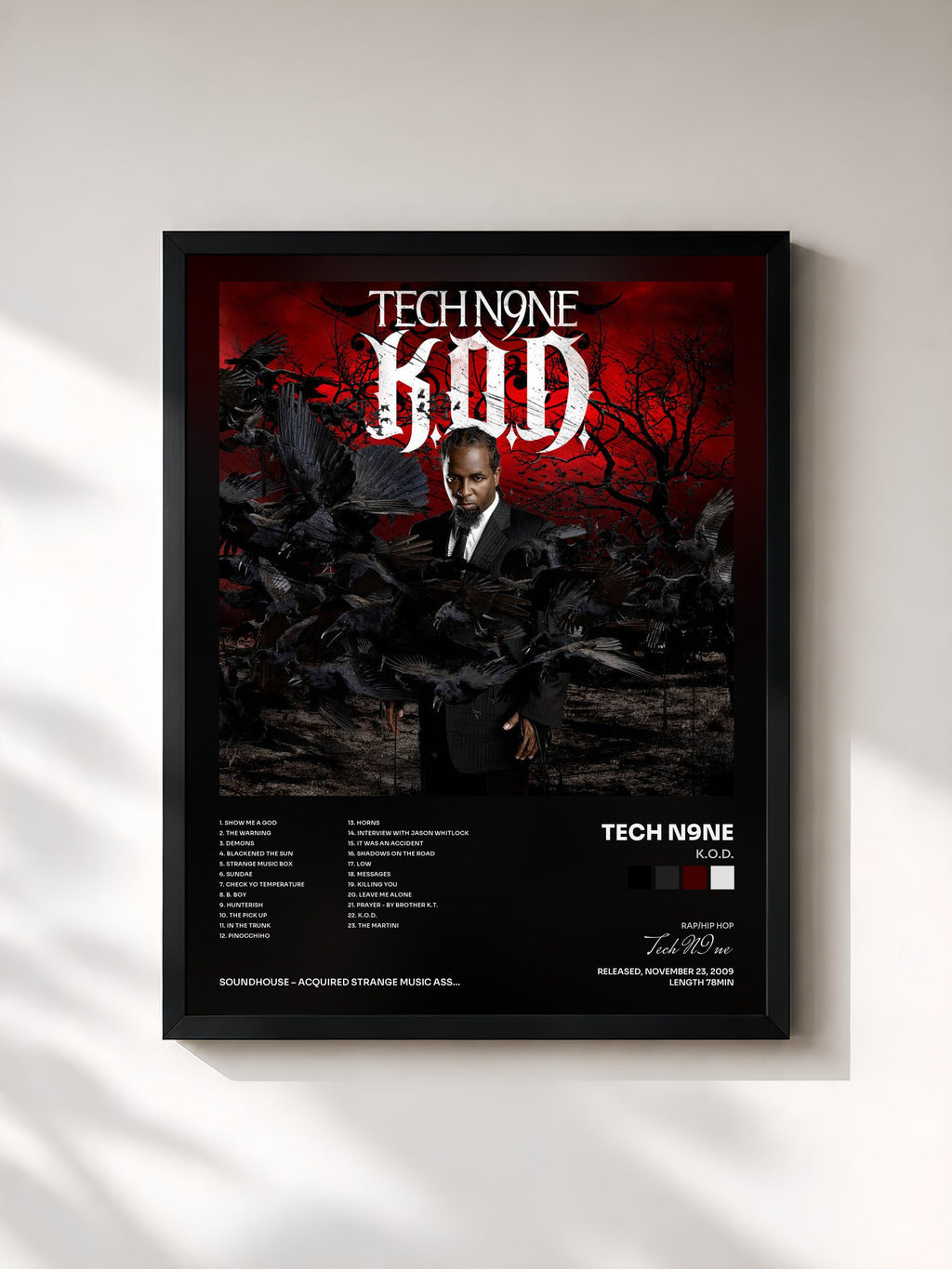 #noir Tableau de l'album K.O.D. de Tech N9ne, cadre noir, imprimé et encadré en France