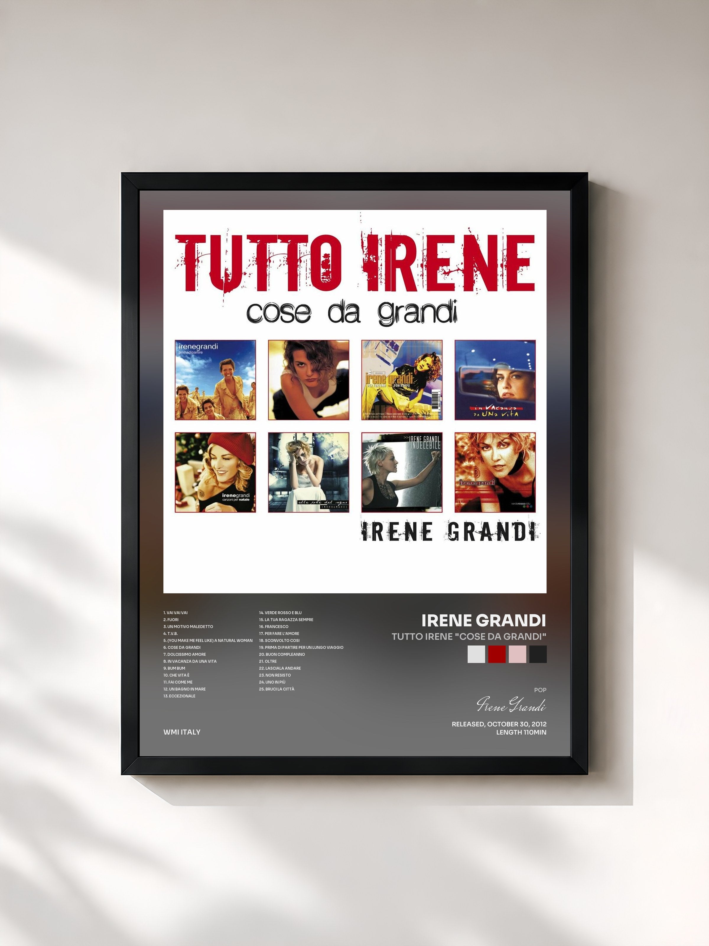 #noir Tableau de l'album Tutto Irene "Cose da Grandi" de Irene Grandi, cadre noir, imprimé et encadré en France