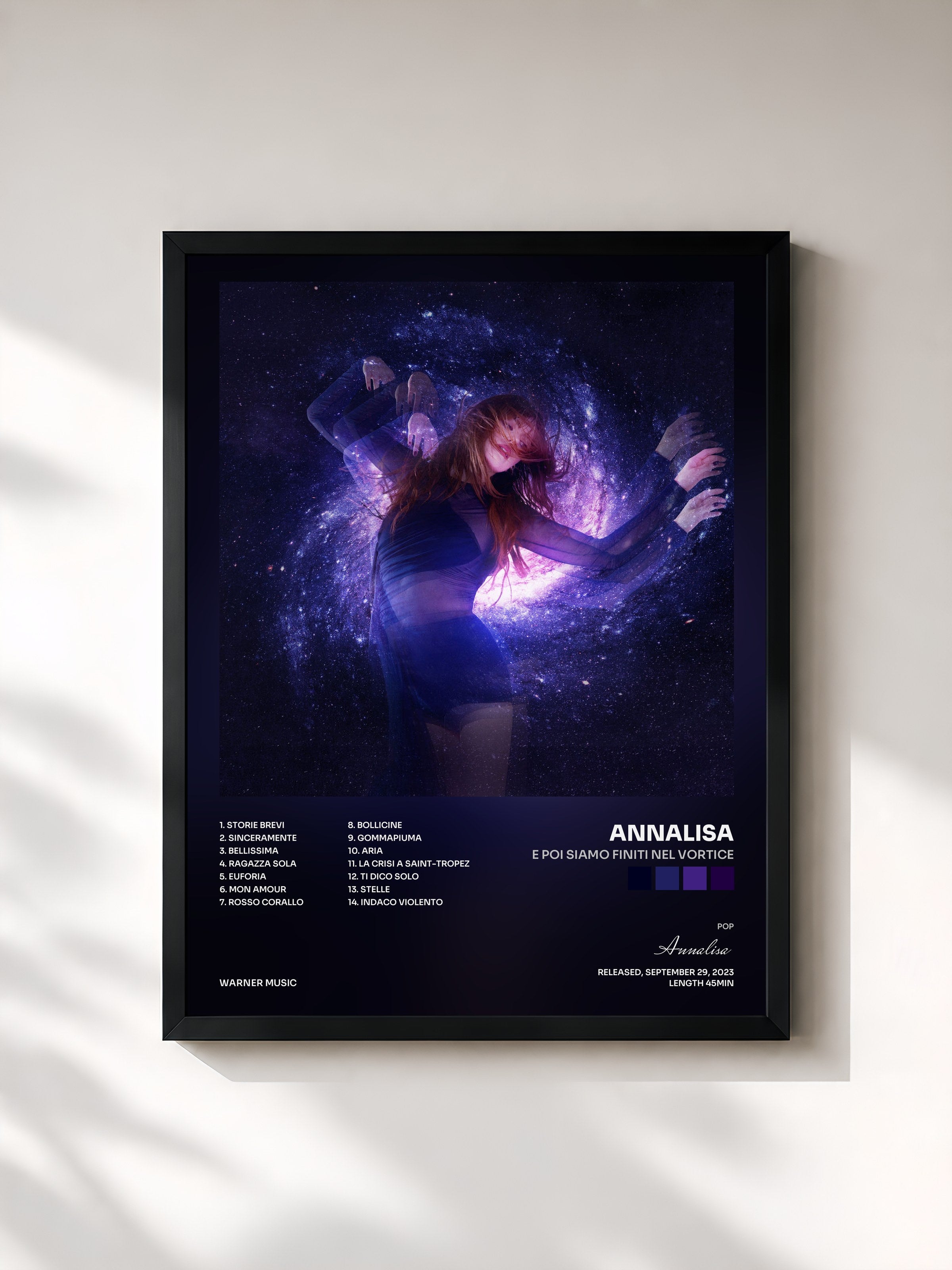 #noir Tableau de l'album E POI SIAMO FINITI NEL VORTICE de Annalisa, cadre noir, imprimé et encadré en France