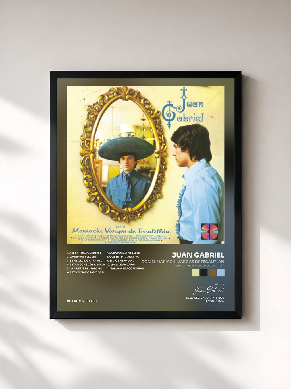 #noir Tableau de l'album Con El Mariachi Vargas De Tecalitlan (with El Mariachi Vargas de Tecalitlán) de Juan Gabriel, cadre noir, imprimé et encadré en France