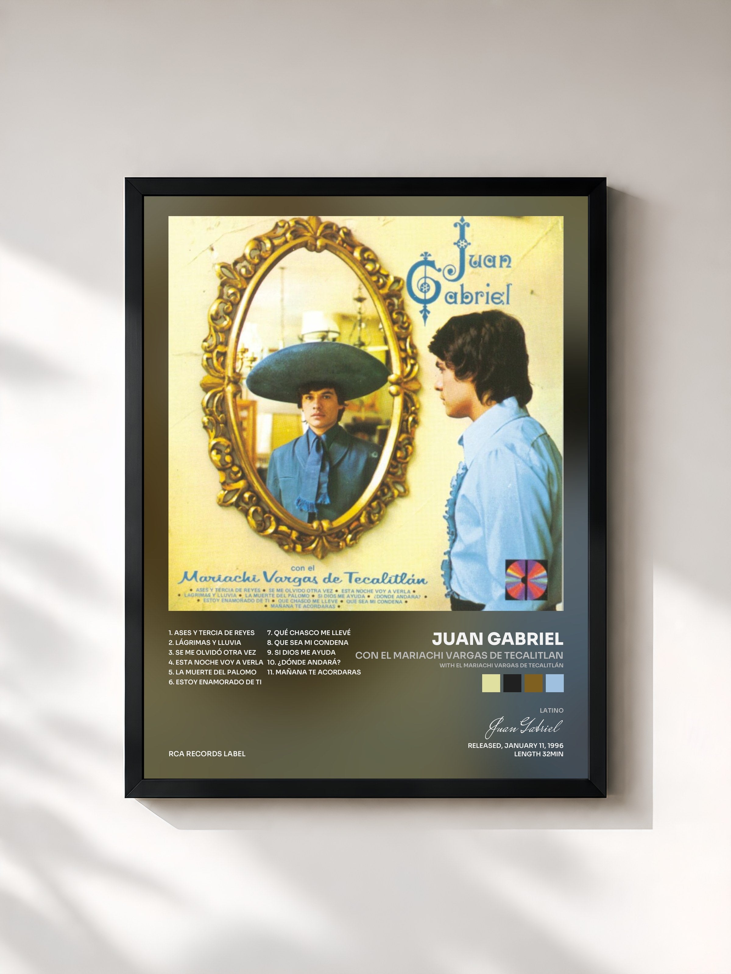 #noir Tableau de l'album Con El Mariachi Vargas De Tecalitlan (with El Mariachi Vargas de Tecalitlán) de Juan Gabriel, cadre noir, imprimé et encadré en France