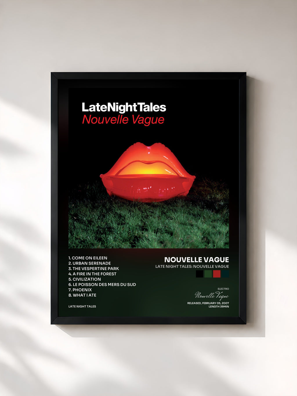 #noir Tableau de l'album Late Night Tales: Nouvelle Vague de Nouvelle Vague, cadre noir, imprimé et encadré en France