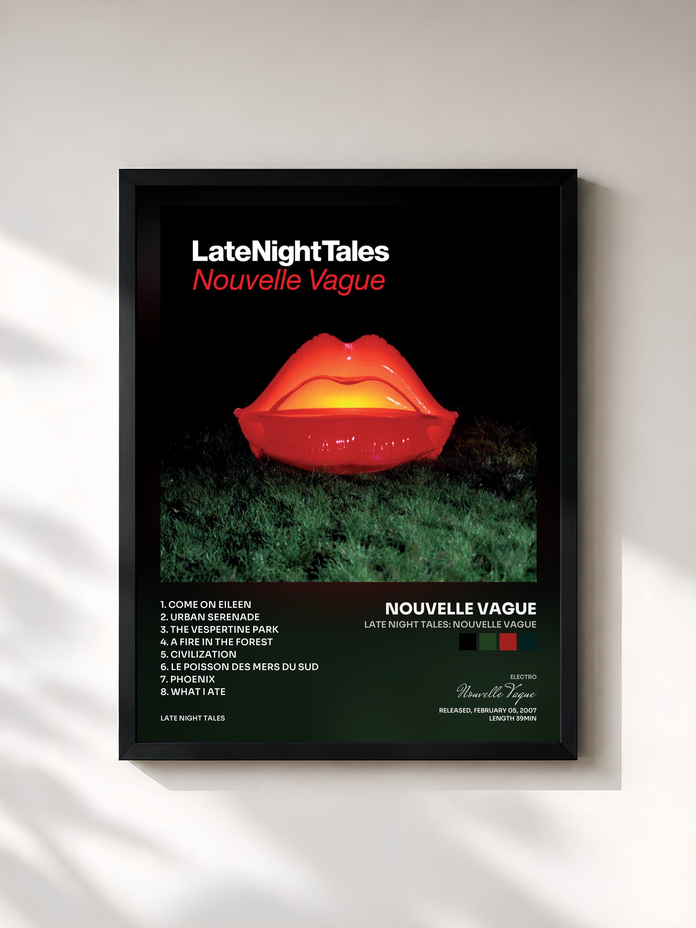 #noir Tableau de l'album Late Night Tales: Nouvelle Vague de Nouvelle Vague, cadre noir, imprimé et encadré en France