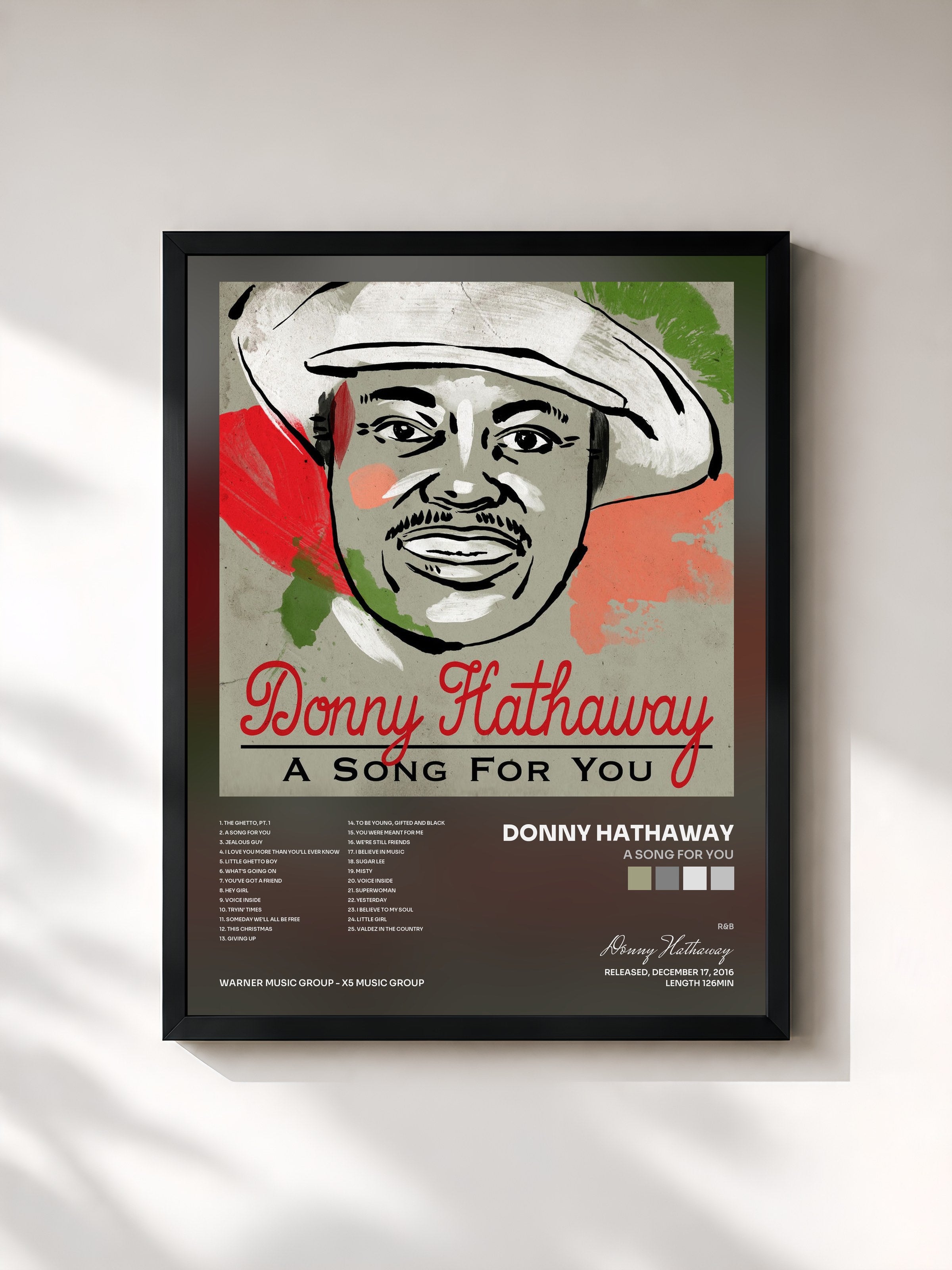 #noir Tableau de l'album A Song For You de Donny Hathaway, cadre noir, imprimé et encadré en France