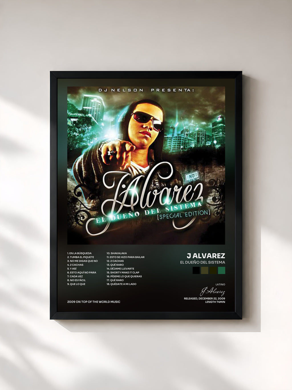 #noir Tableau de l'album El Dueño del Sistema de J Alvarez, cadre noir, imprimé et encadré en France