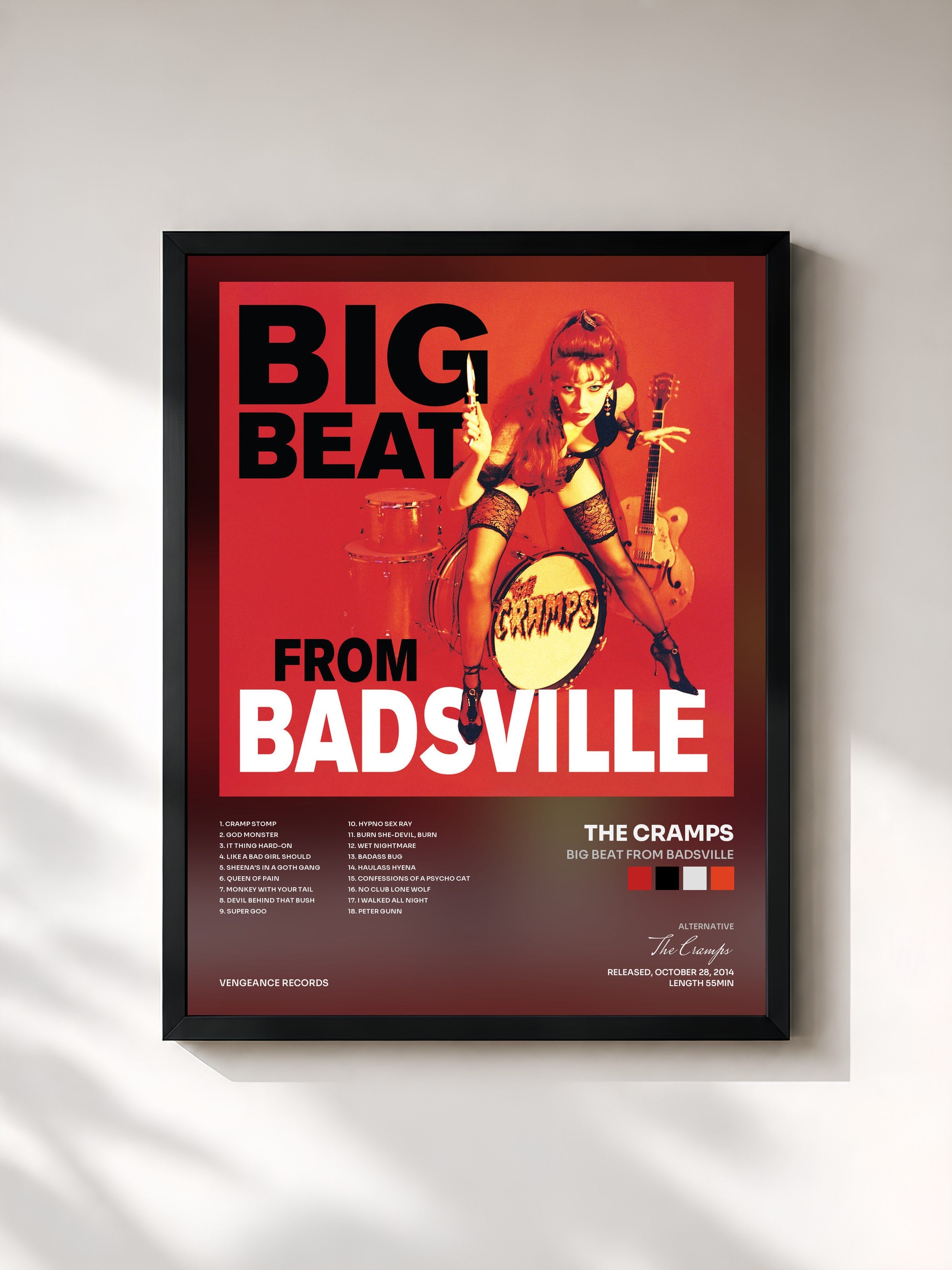 #noir Tableau de l'album Big Beat from Badsville de The Cramps, cadre noir, imprimé et encadré en France