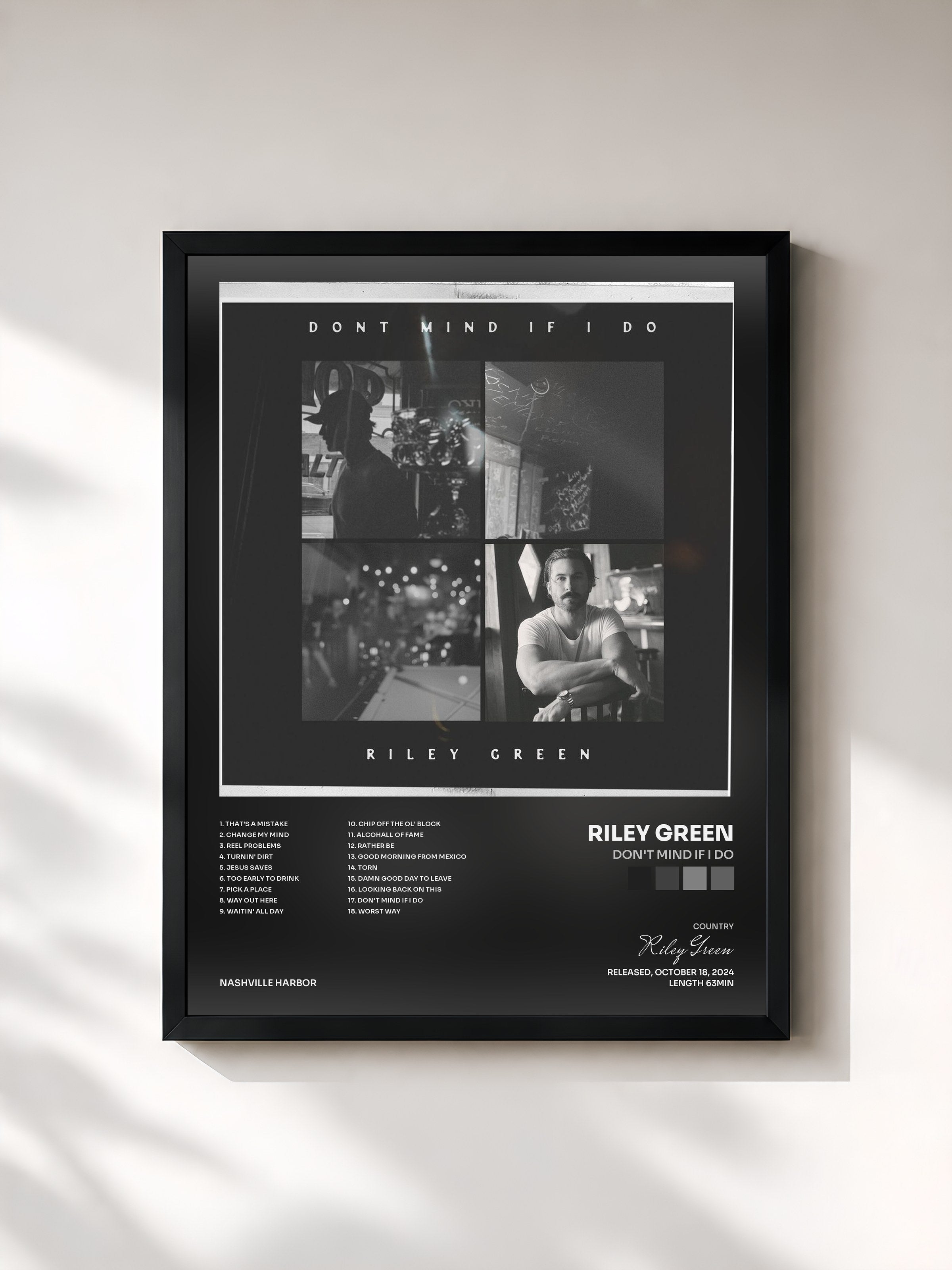 #noir Tableau de l'album Don't Mind If I Do de Riley Green, cadre noir, imprimé et encadré en France
