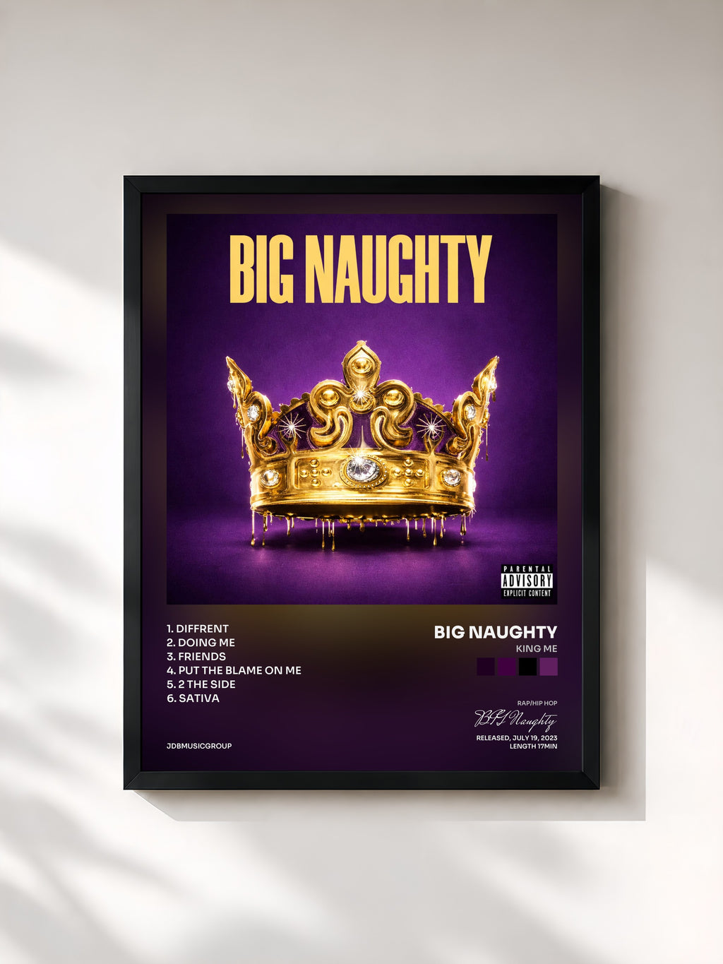 #noir Tableau de l'album KING ME de BIG Naughty, cadre noir, imprimé et encadré en France