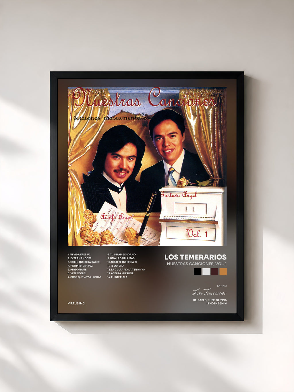 #noir Tableau de l'album Nuestras Canciones, Vol. 1 de Los Temerarios, cadre noir, imprimé et encadré en France
