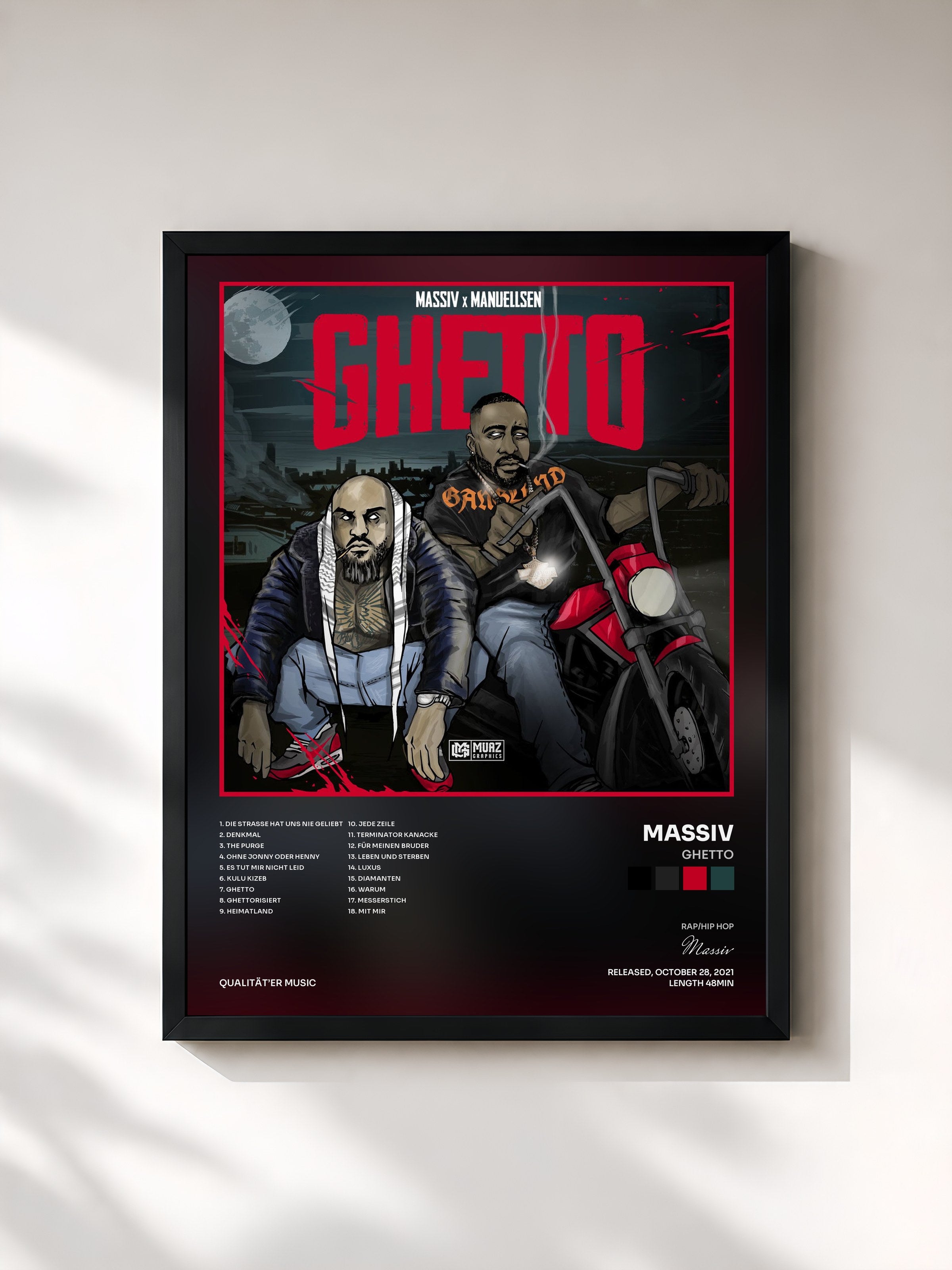 #noir Tableau de l'album GHETTO de Massiv, cadre noir, imprimé et encadré en France