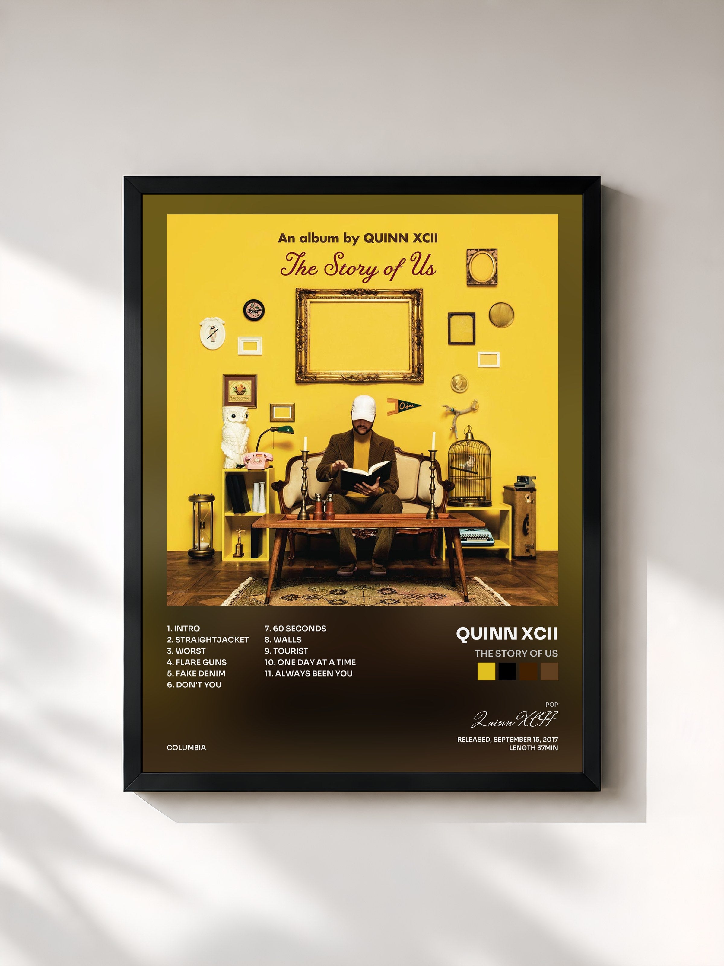 #noir Tableau de l'album The Story of Us de Quinn XCII, cadre noir, imprimé et encadré en France